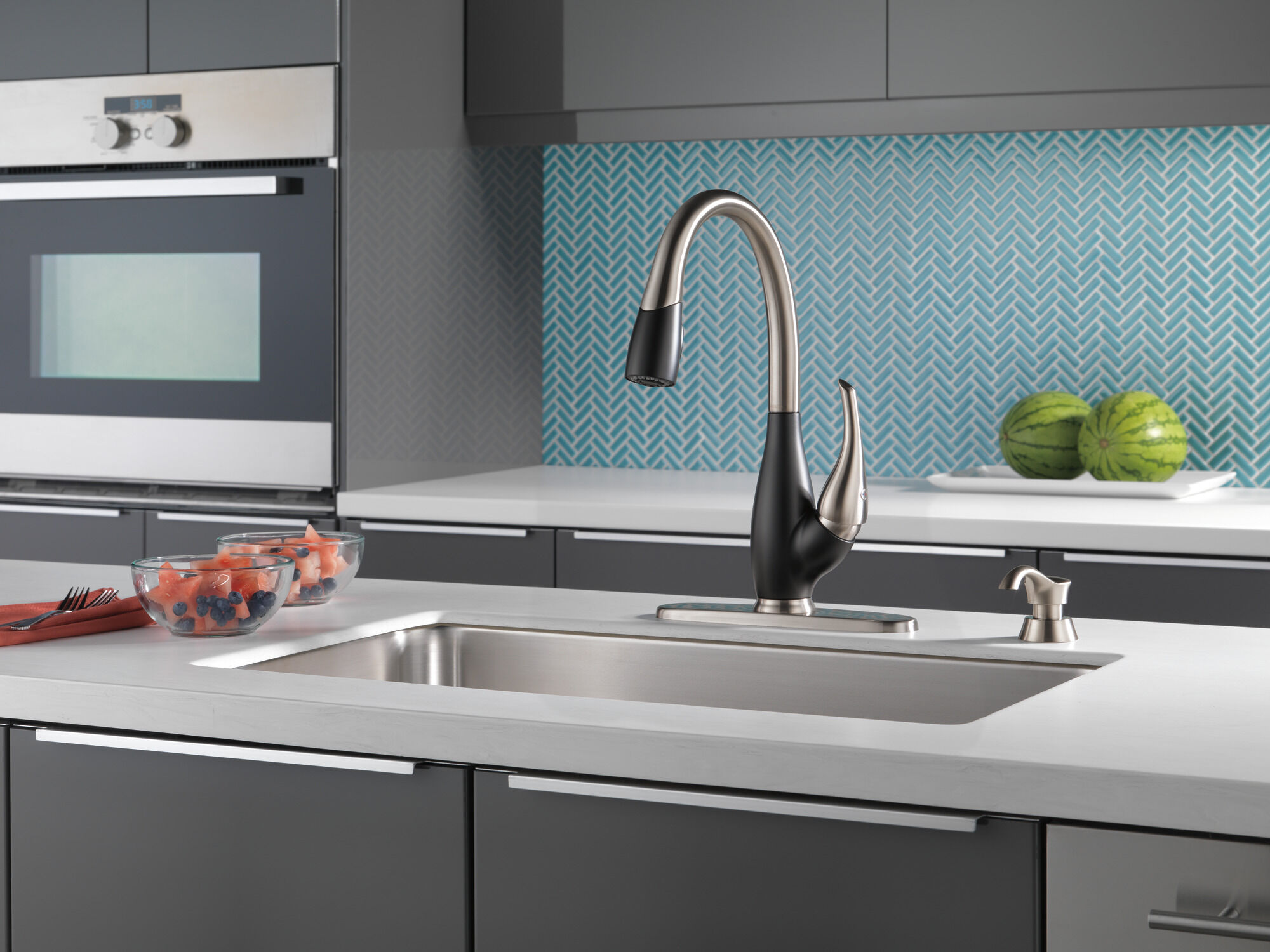 Single Handle Pull-Down Kitchen Faucet with Soap Dispenser in