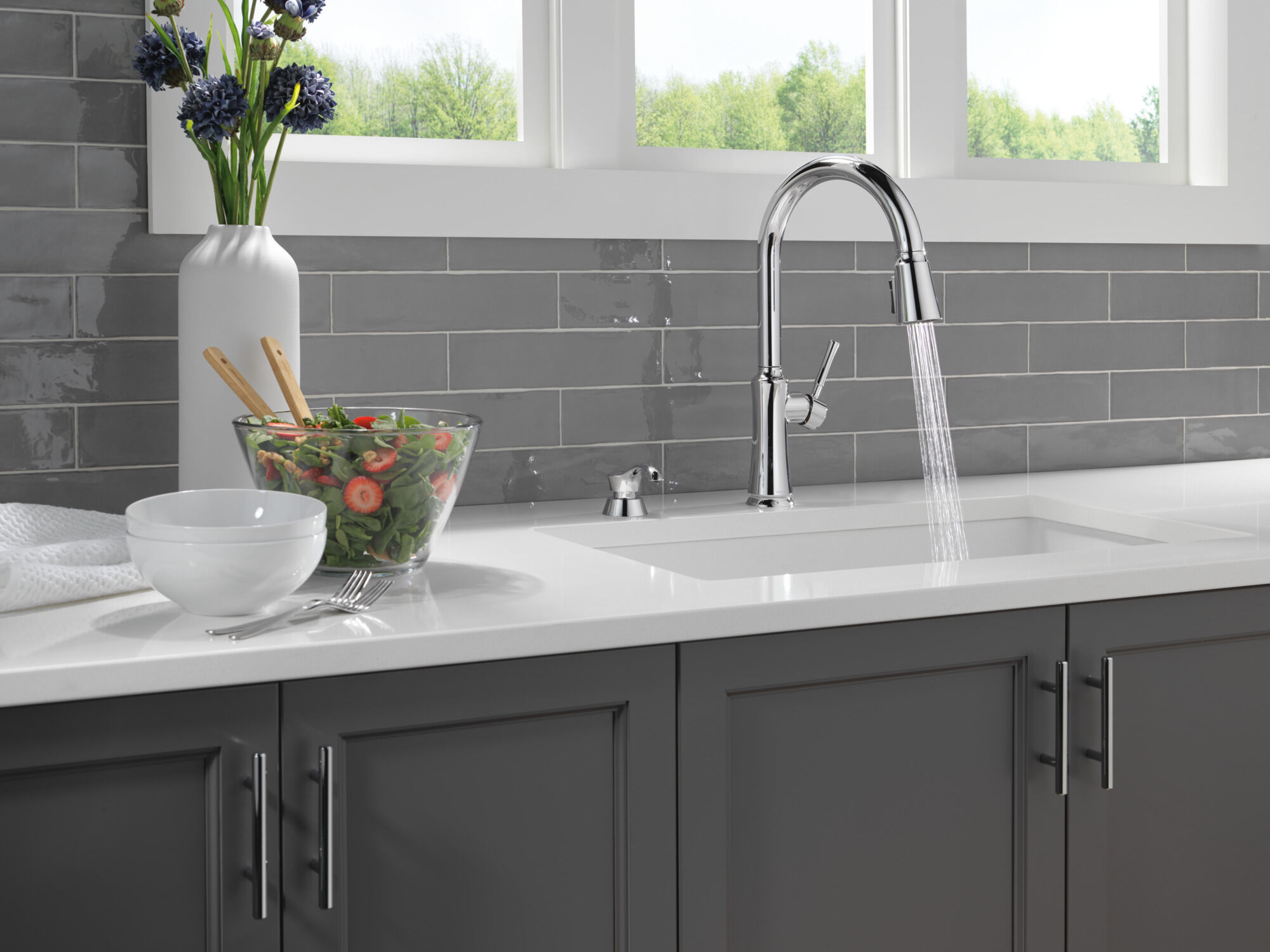 Single Handle Pull-Down Kitchen Faucet with Soap Dispenser and