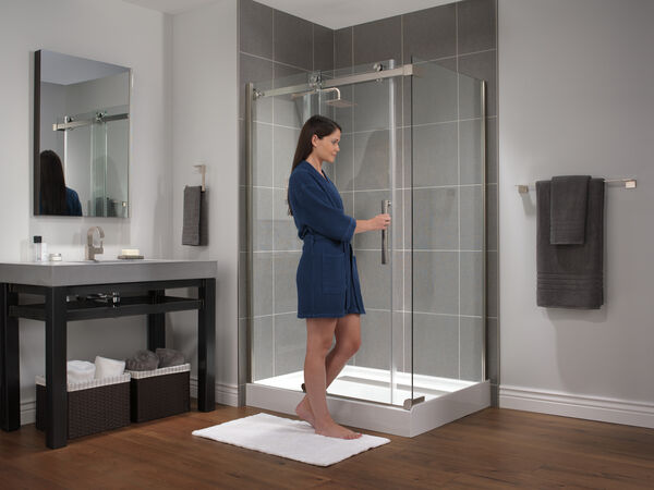 Corner Shower Glass Panel In Stainless B 46 Ss Delta Faucet