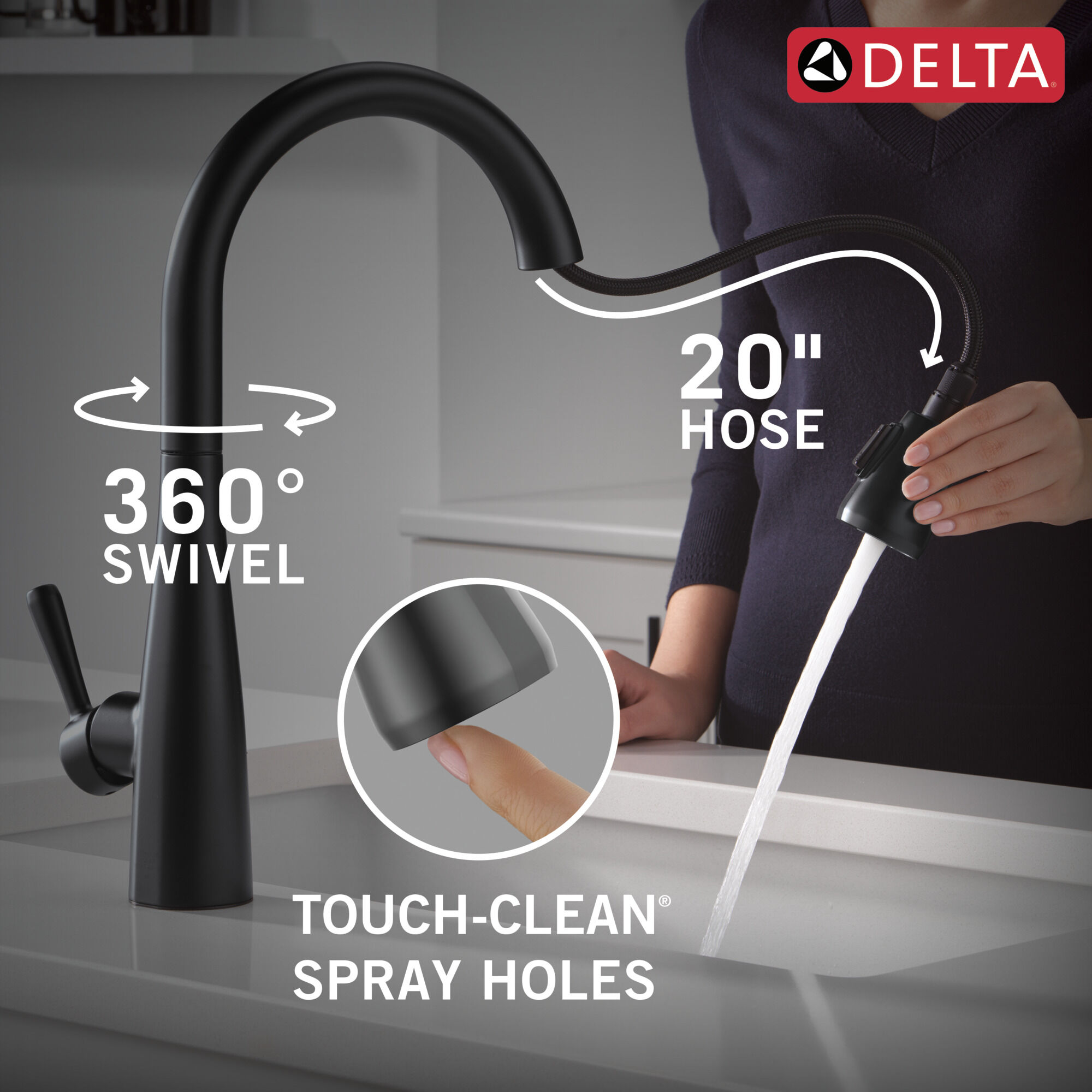 Single Handle Pull-Down Kitchen Faucet in Matte Black 19735LF-BL