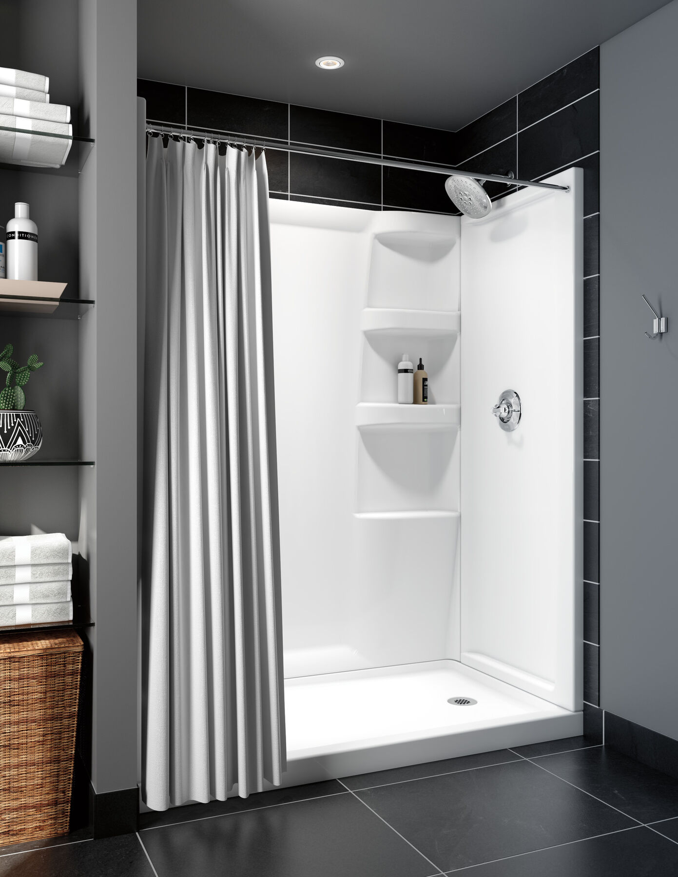 60~ x 32~ Shower Wall Set in High Gloss White 40104