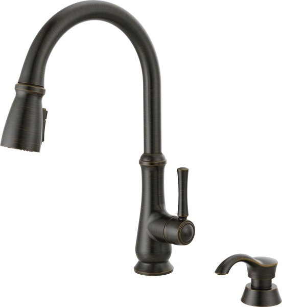Single Handle Pull-Down Kitchen Faucet with Soap Dispenser and ShieldSpray  Technology