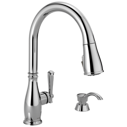 Single Handle Pull-Down Kitchen Faucet with Soap Dispenser and ShieldSpray