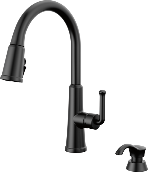 Single Handle Pull-Down Kitchen Faucet with Soap Dispenser and