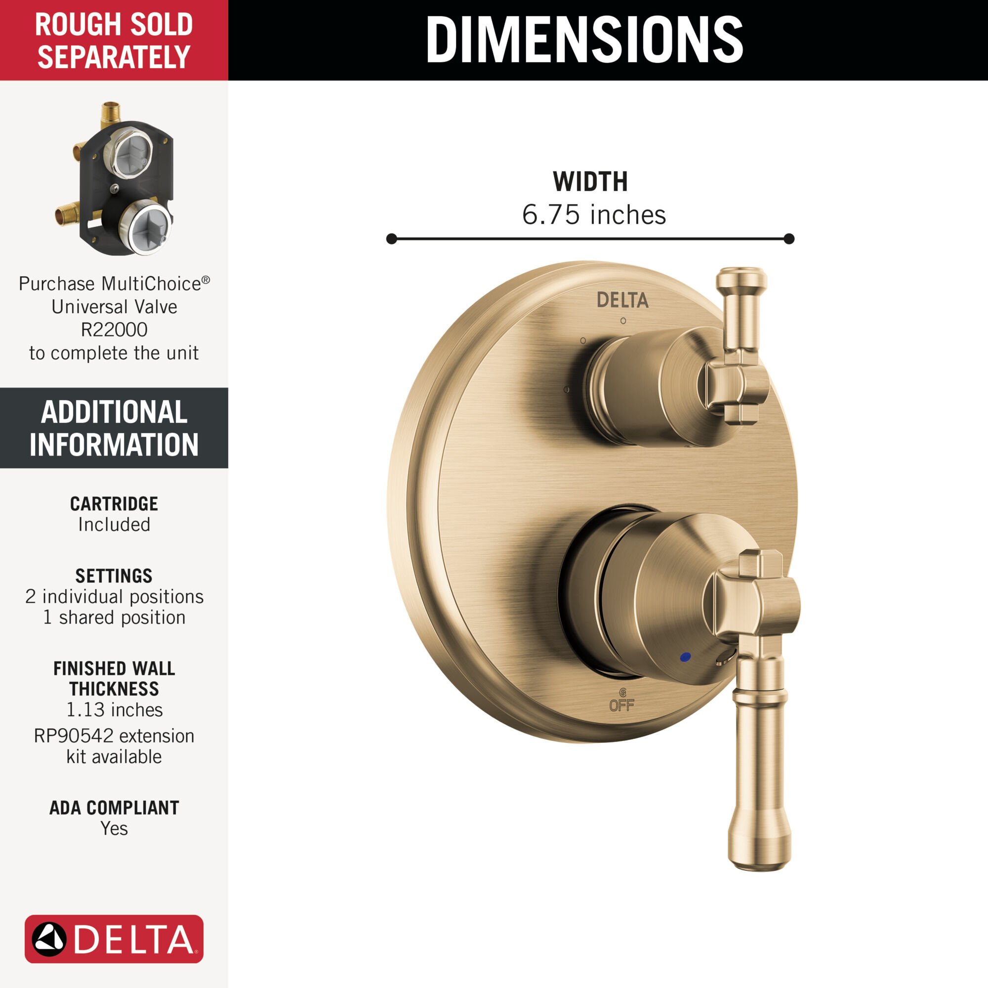 14 Series Integrated Diverter Trim 3-Setting in Lumicoat