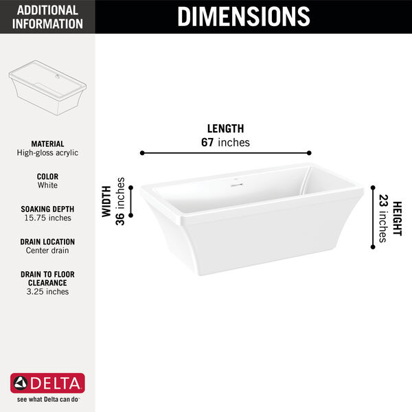 67'' x 36'' Freestanding Tub with Integrated Waste and  Overflow, image 3