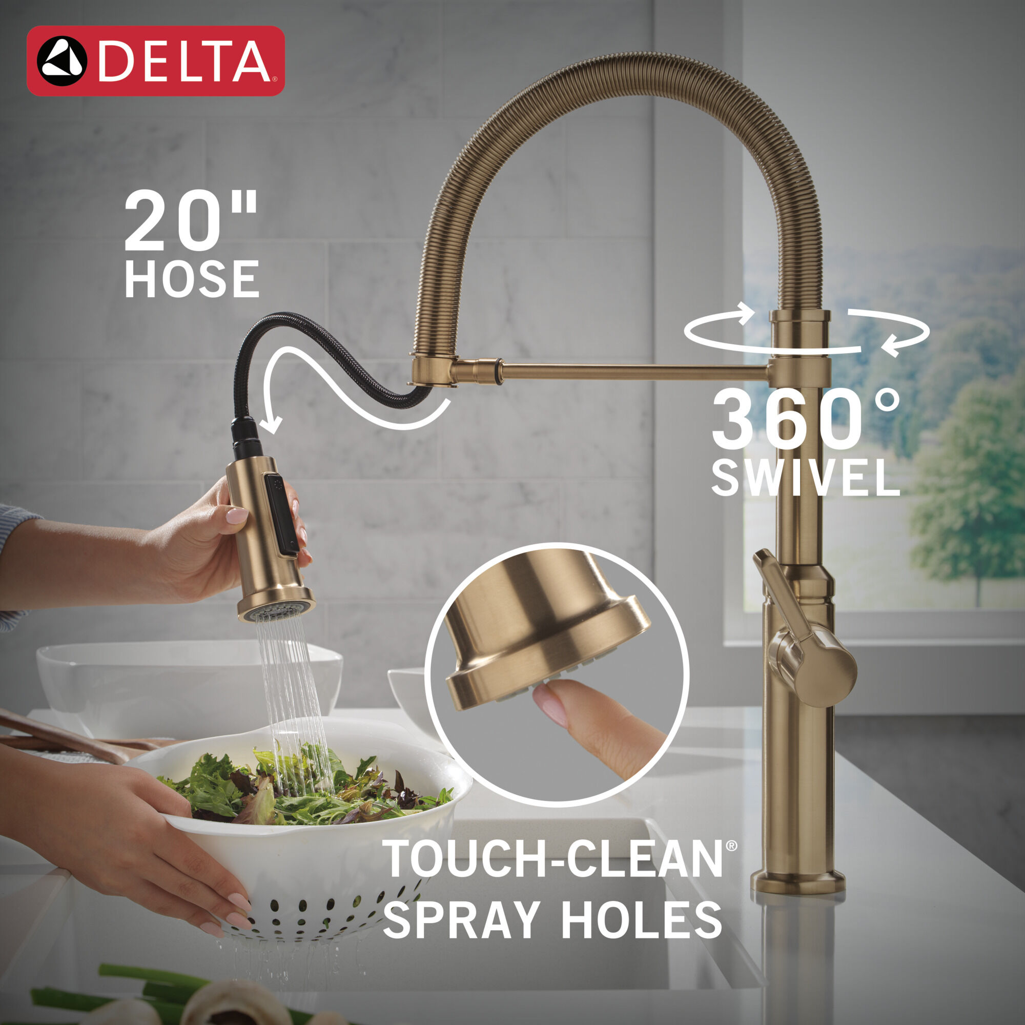 Single Handle Pull-Down Spring Kitchen Faucet in Champagne Bronze