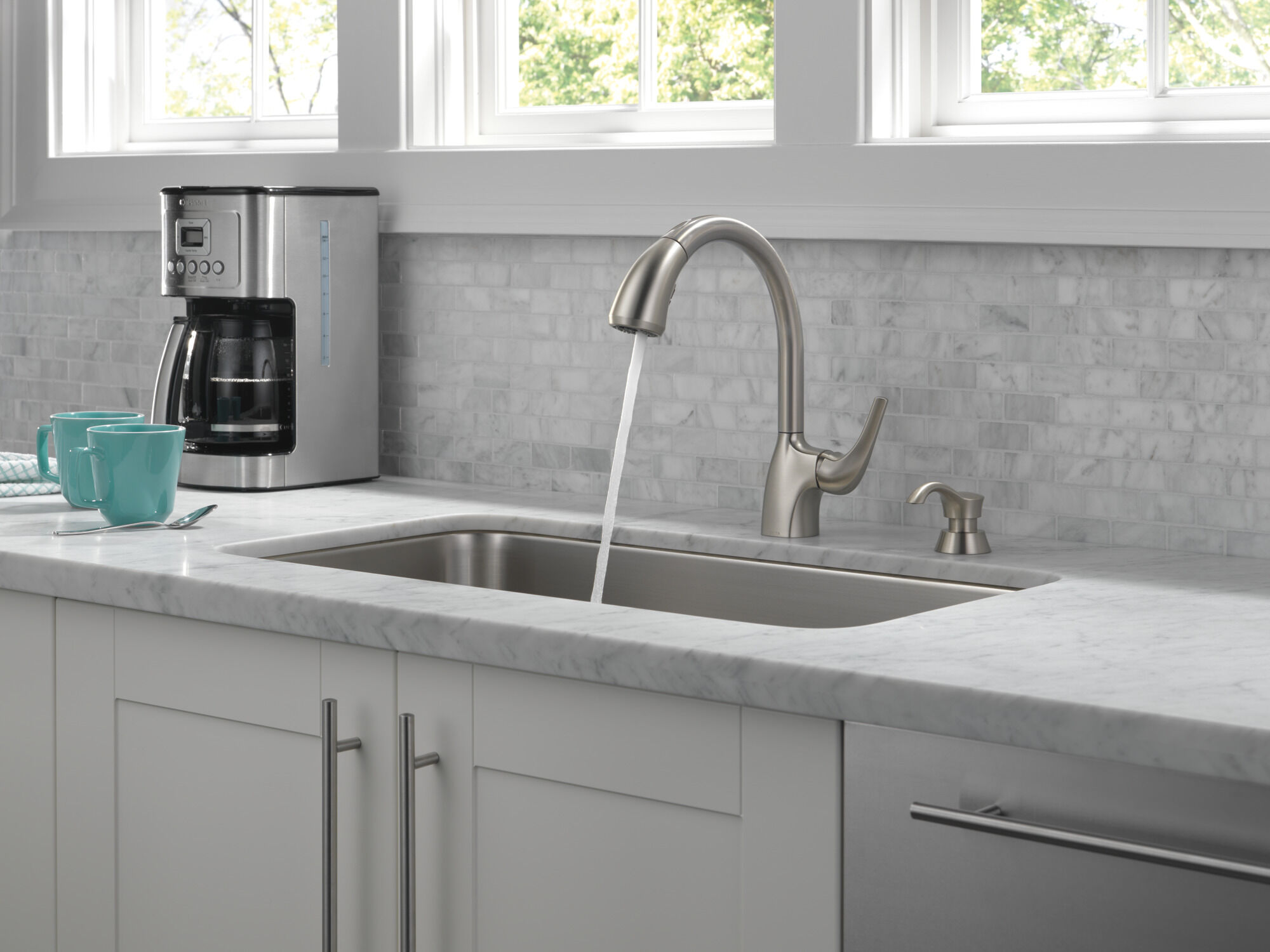 Mid-Rise Pull-Out Kitchen Faucet with Soap Dispenser and