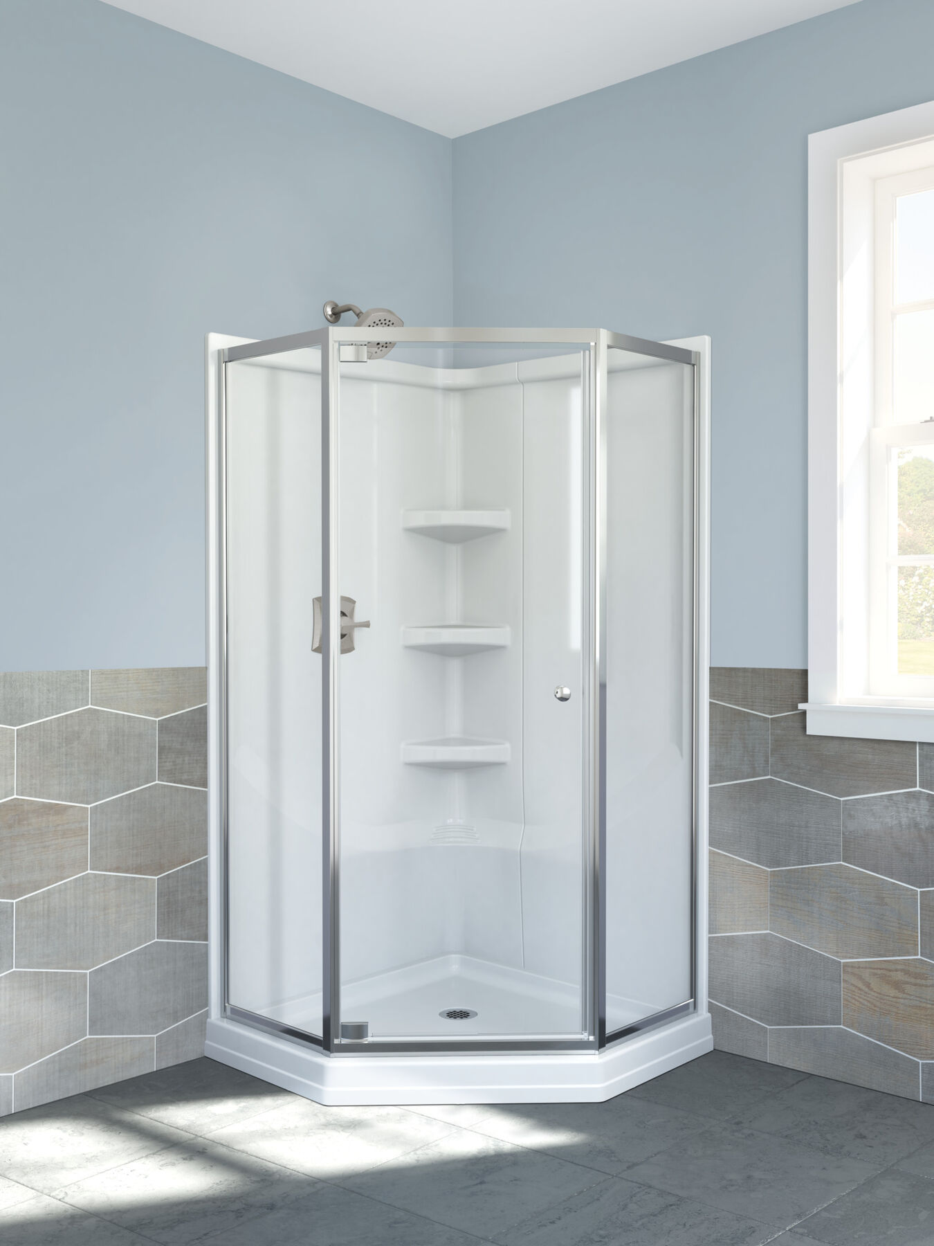 38'' DirecttoStud Corner Shower Wall Set in High Gloss White B67916