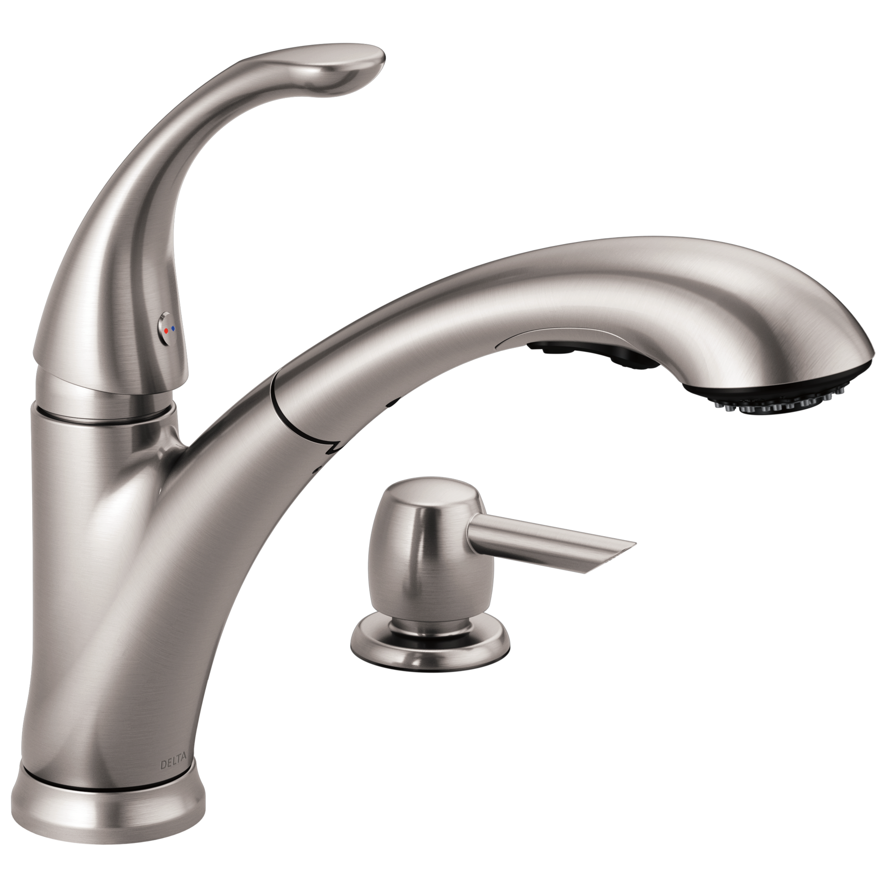 Single Handle Pull-Out Kitchen Faucet with Soap Dispenser in Stainless