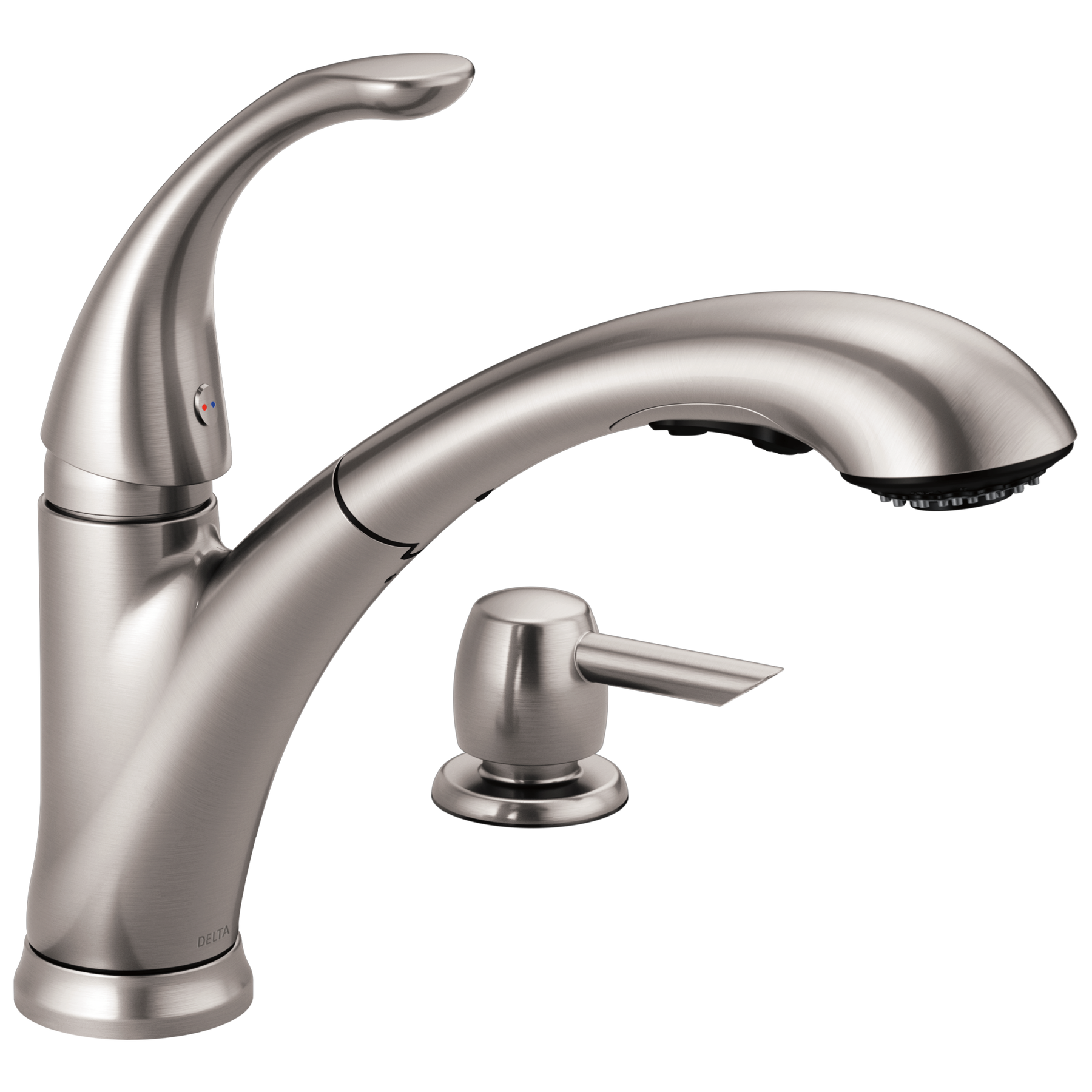Single Handle PullOut Kitchen Faucet with Soap Dispenser in Stainless
