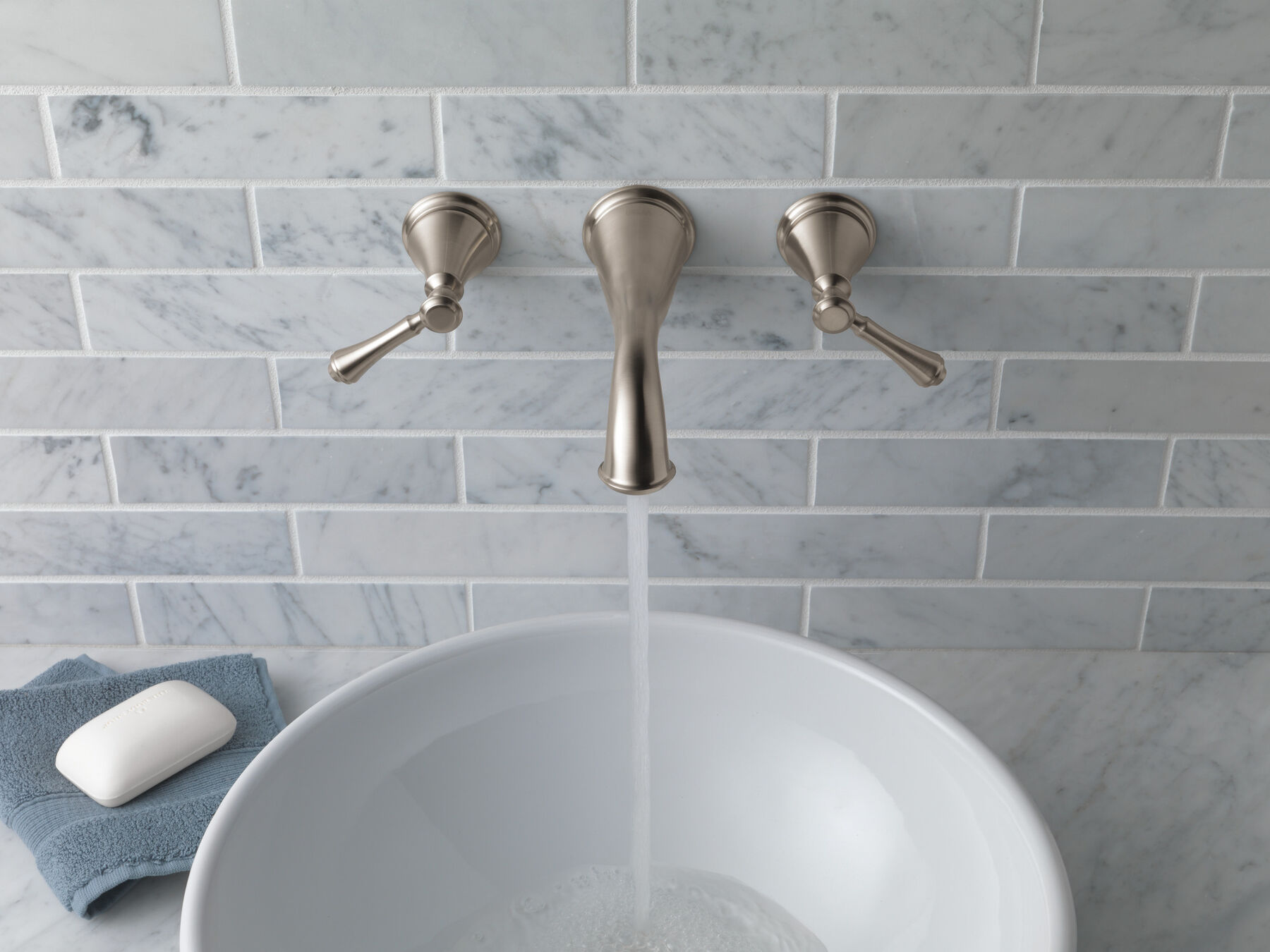 Two Handle Wall Mount Bathroom Faucet Trim in Stainless T3597LF  