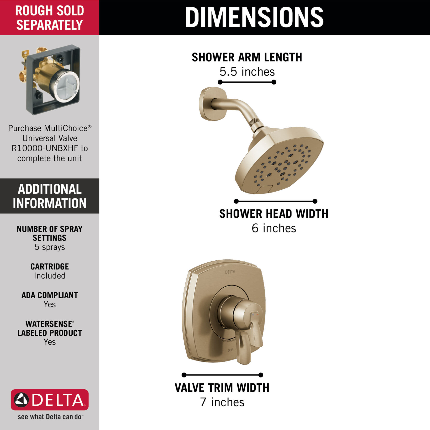 17 Series Shower Only in Champagne Bronze T17276-CZ | Delta Faucet 