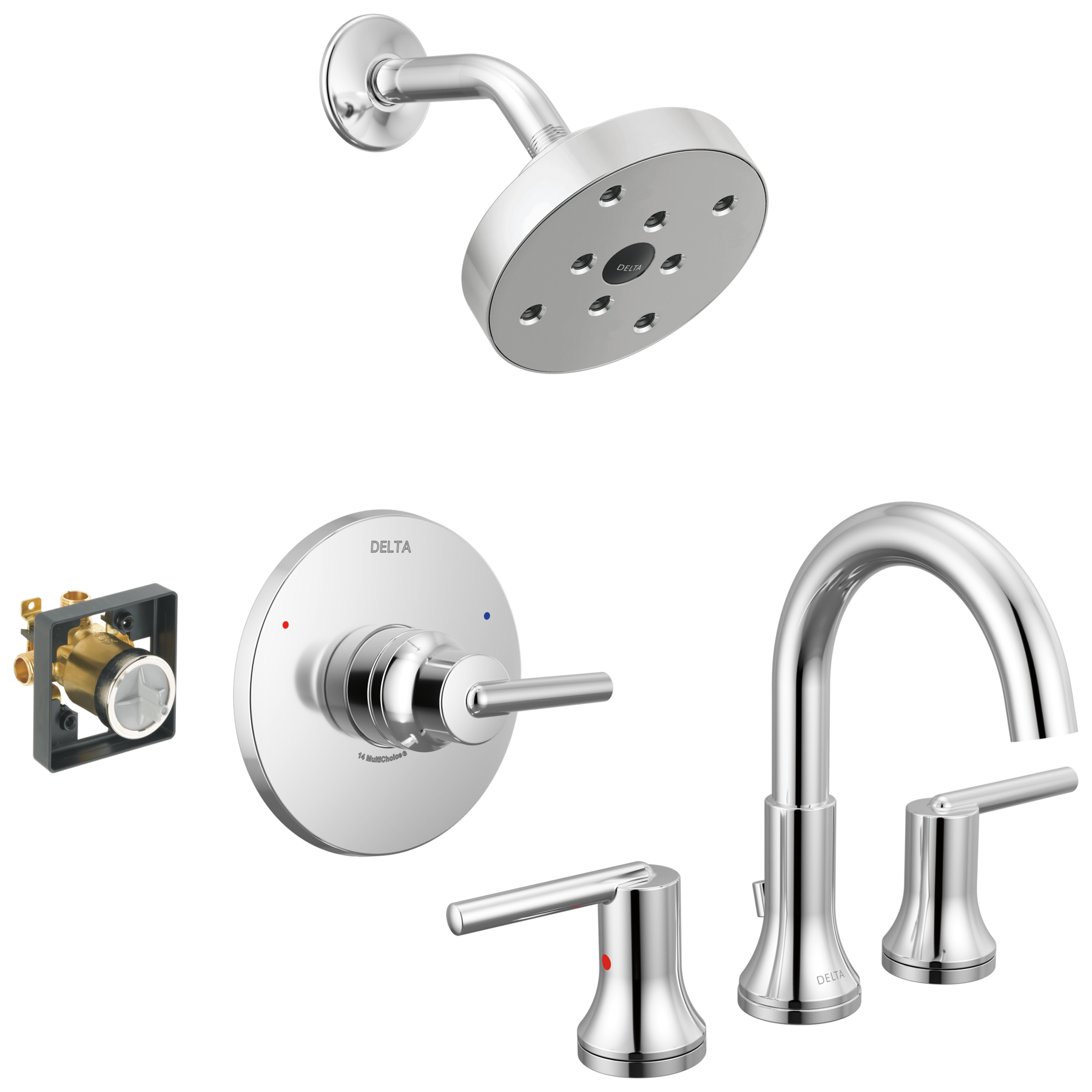 Widespread Lavatory Faucet with Shower Trim and Rough Bundle - 14 Series in Chrome — image 1