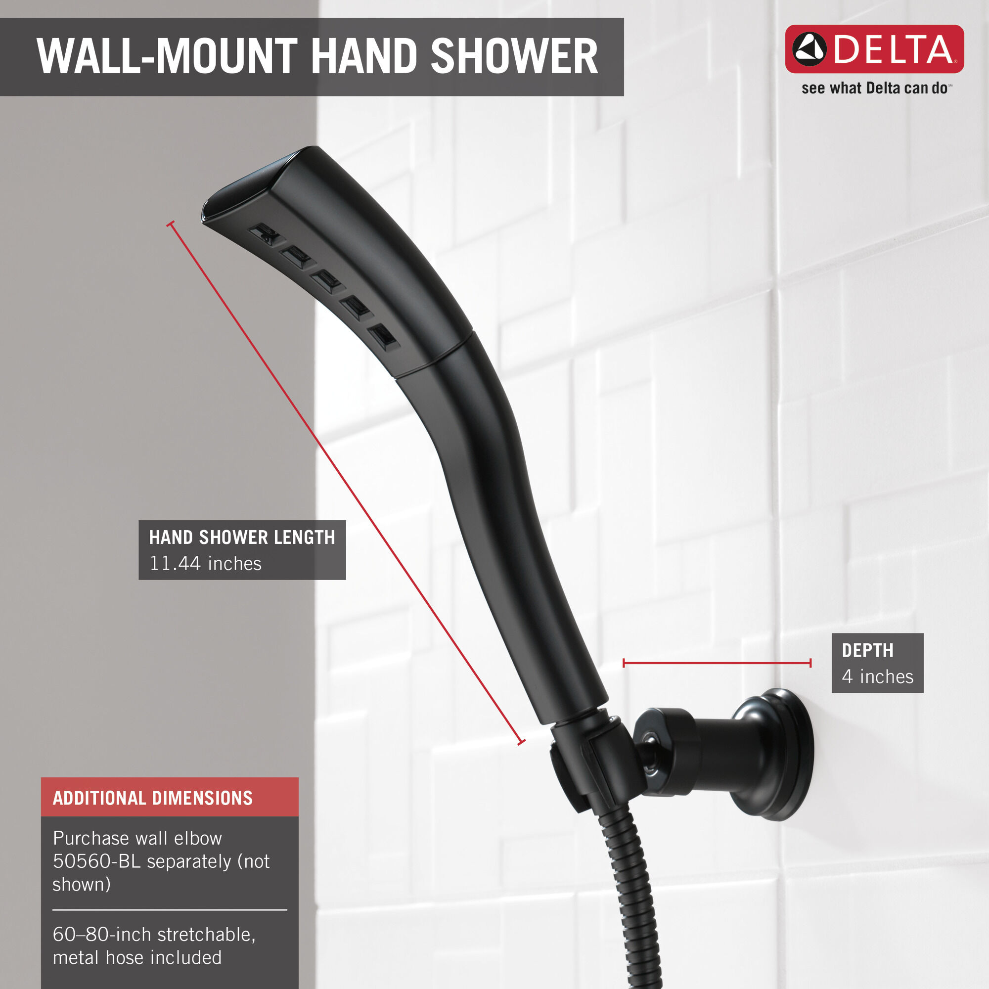 H2Okinetic® Single-Setting Adjustable Wall Mount Hand Shower in