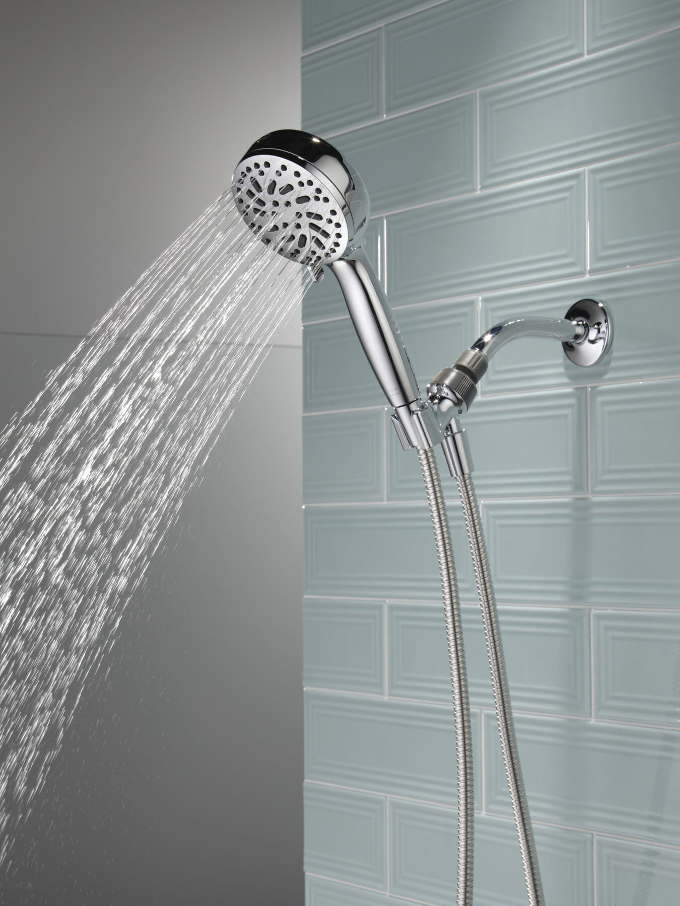 Collections Etc Handheld Shower Head Holder with Wall-Mount and Extra-Long  Hose - Offers 5 Water Pressure Settings for Spa-Quality Shower, Silver