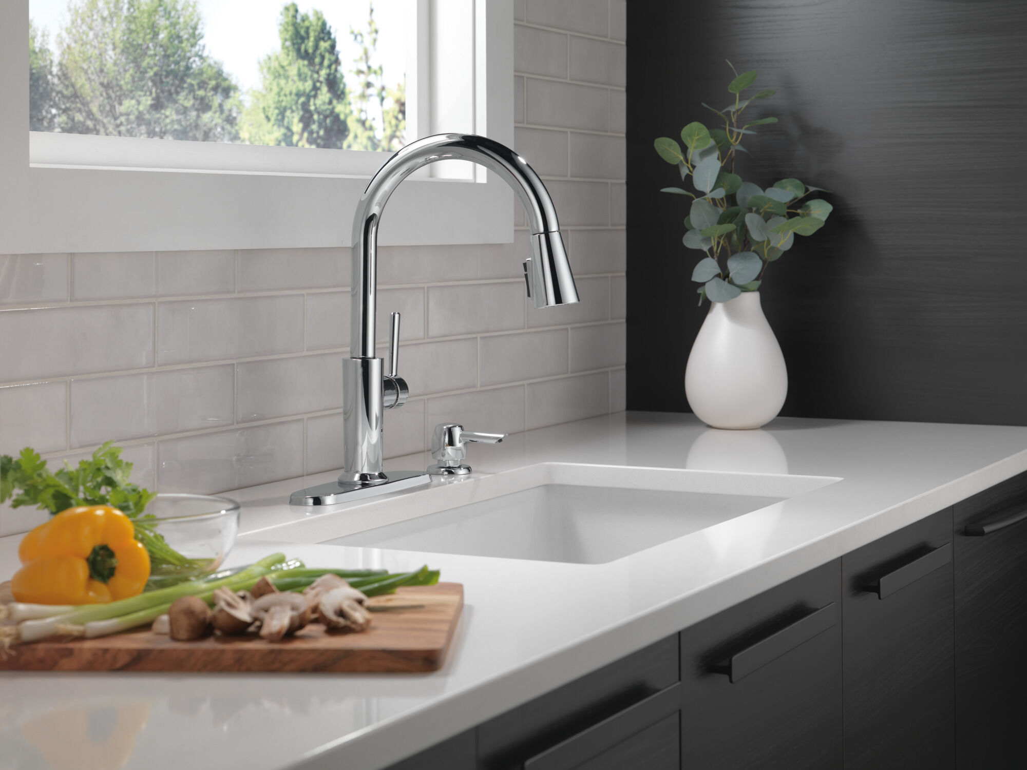 Single Handle Pull-Down Kitchen Faucet with Soap Dispenser and