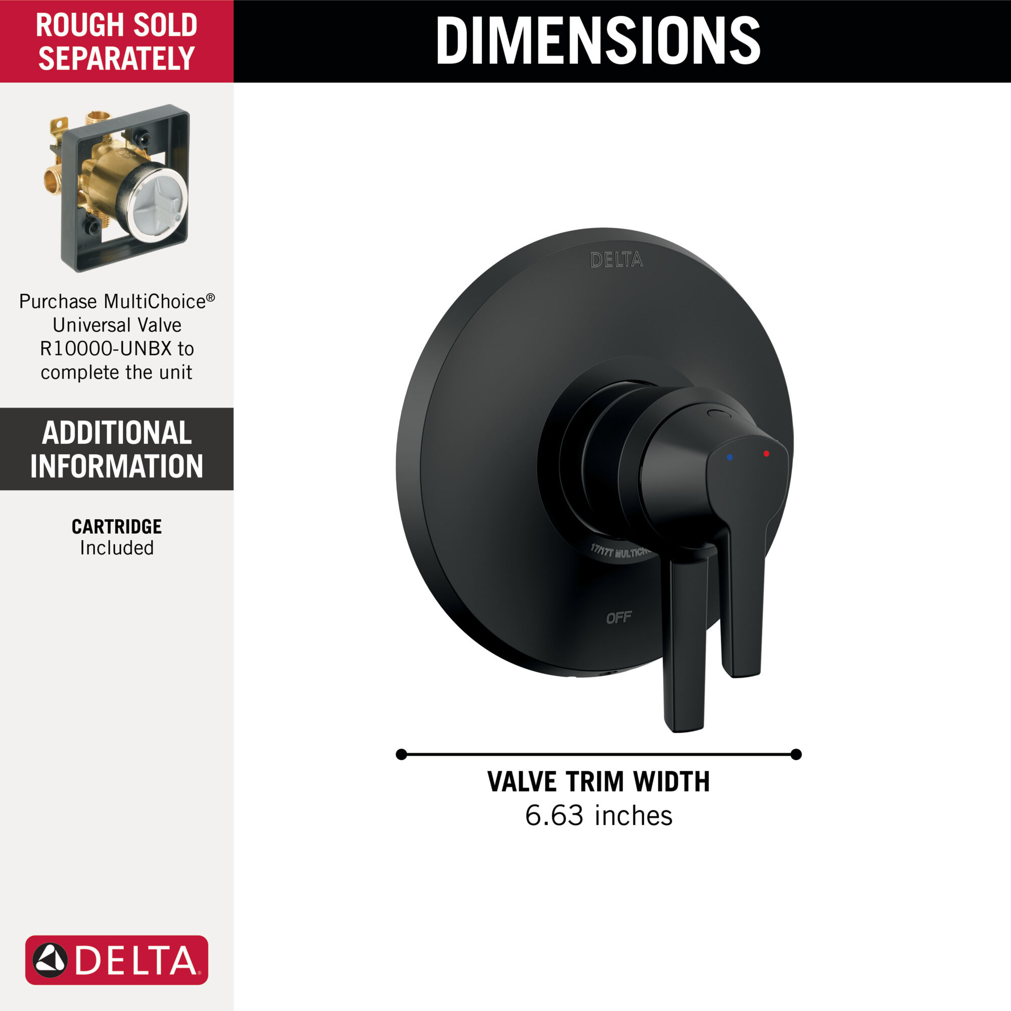 17 Series Valve Only Trim in Matte Black T17072-BL | Delta Faucet