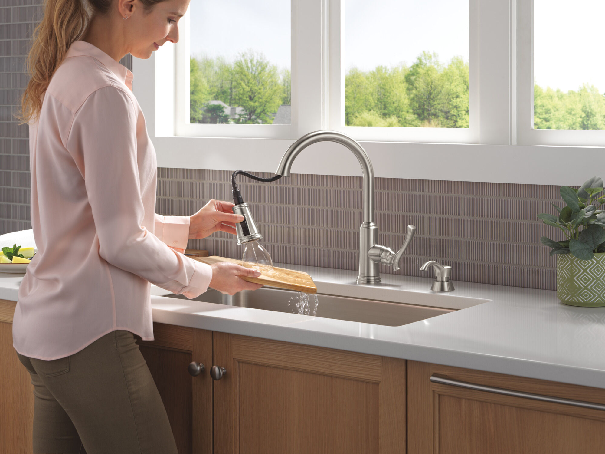 Single Handle Pull-Down Kitchen Faucet with Soap Dispenser and