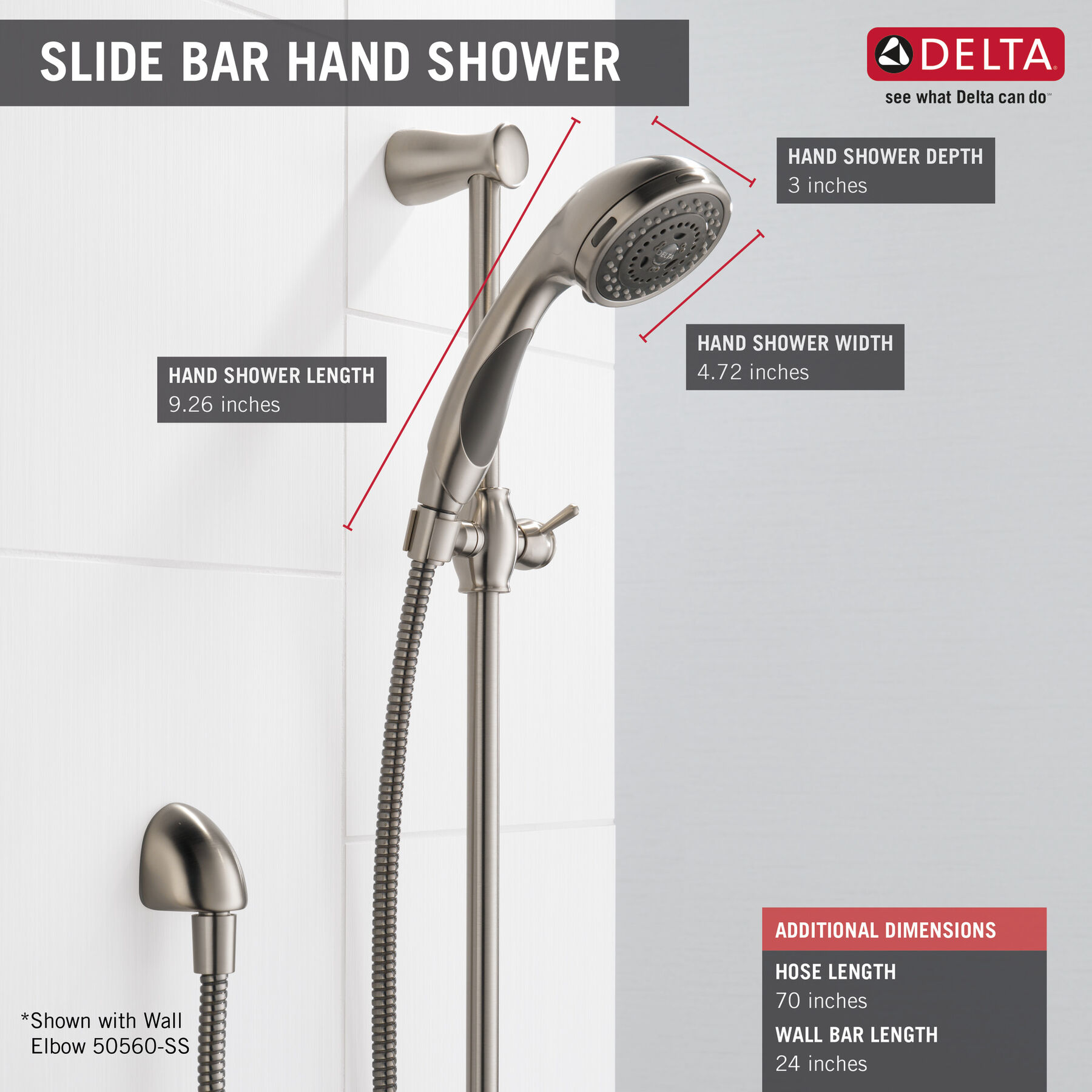 Premium 3Setting Slide Bar Hand Shower in Stainless 57014SS Delta