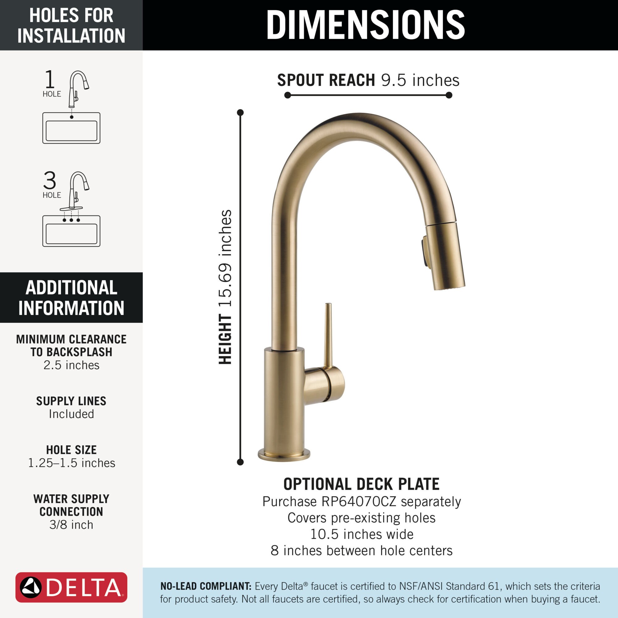 Single Handle Pull-Down Kitchen Faucet in Champagne Bronze 9159-CZ