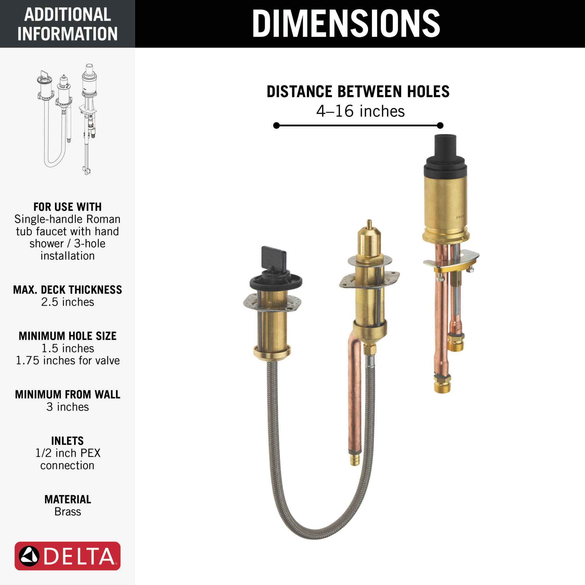 One Handle Flexible Mount with Hand Shower Rough R3709-PX | Delta