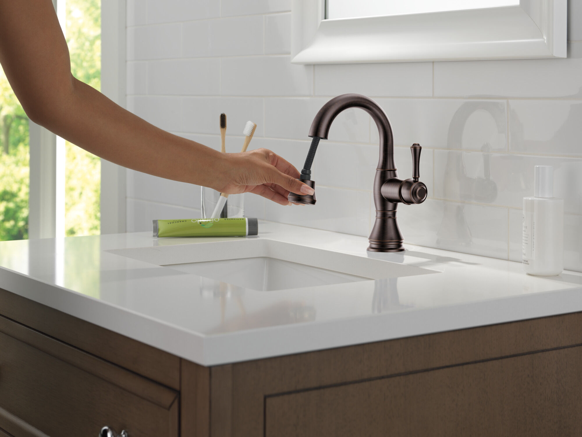 Single Handle Pull Down Bathroom Faucet in Venetian Bronze 597