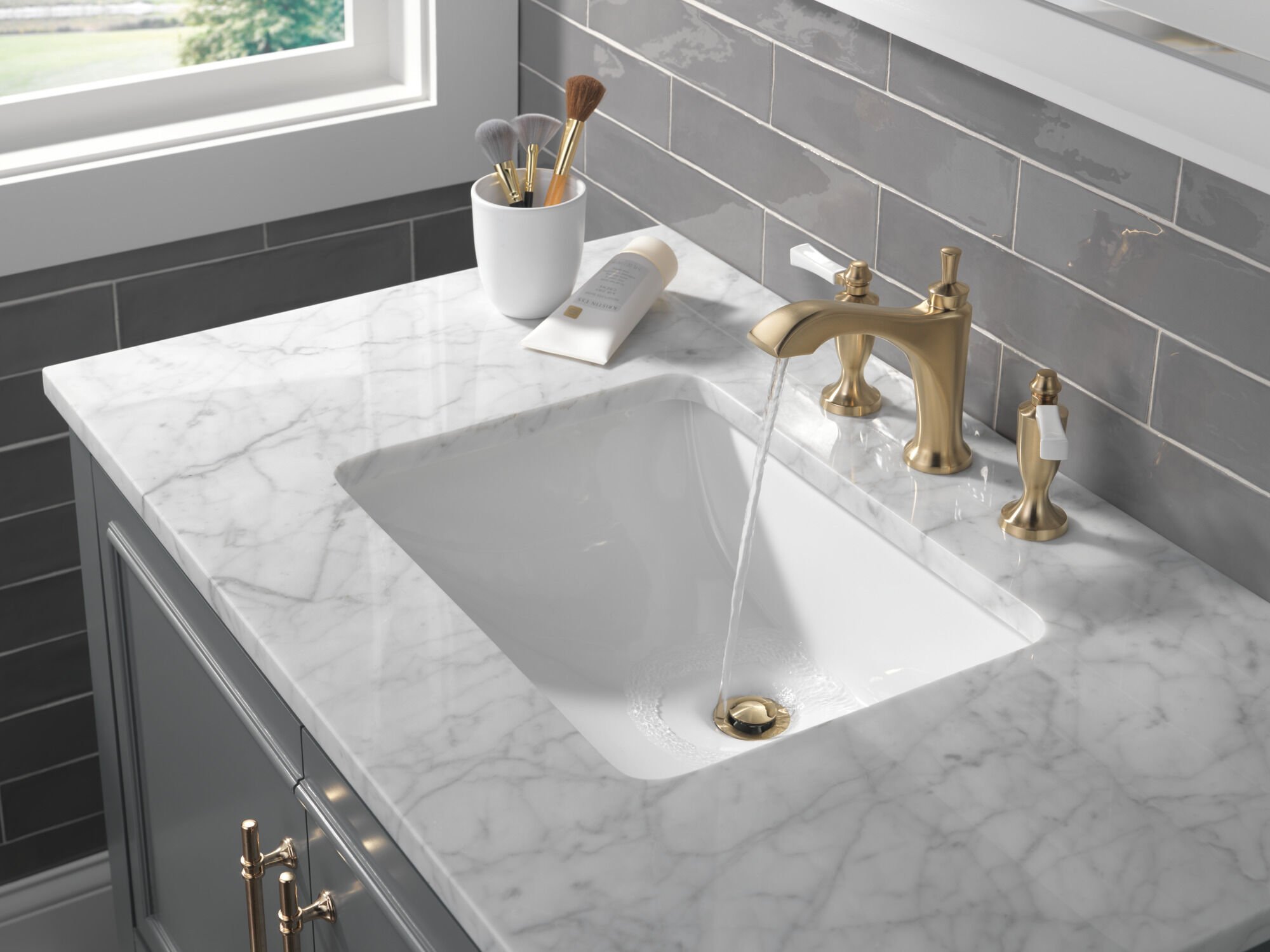 Two Handle Widespread Bathroom Faucet in Champagne Bronze