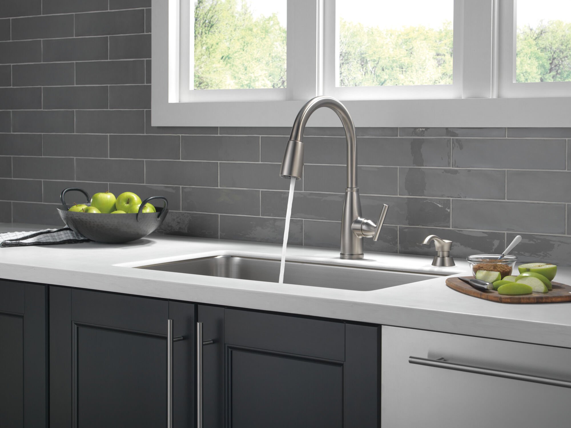 Single Handle Pull-Down Kitchen Faucet with Soap Dispenser and