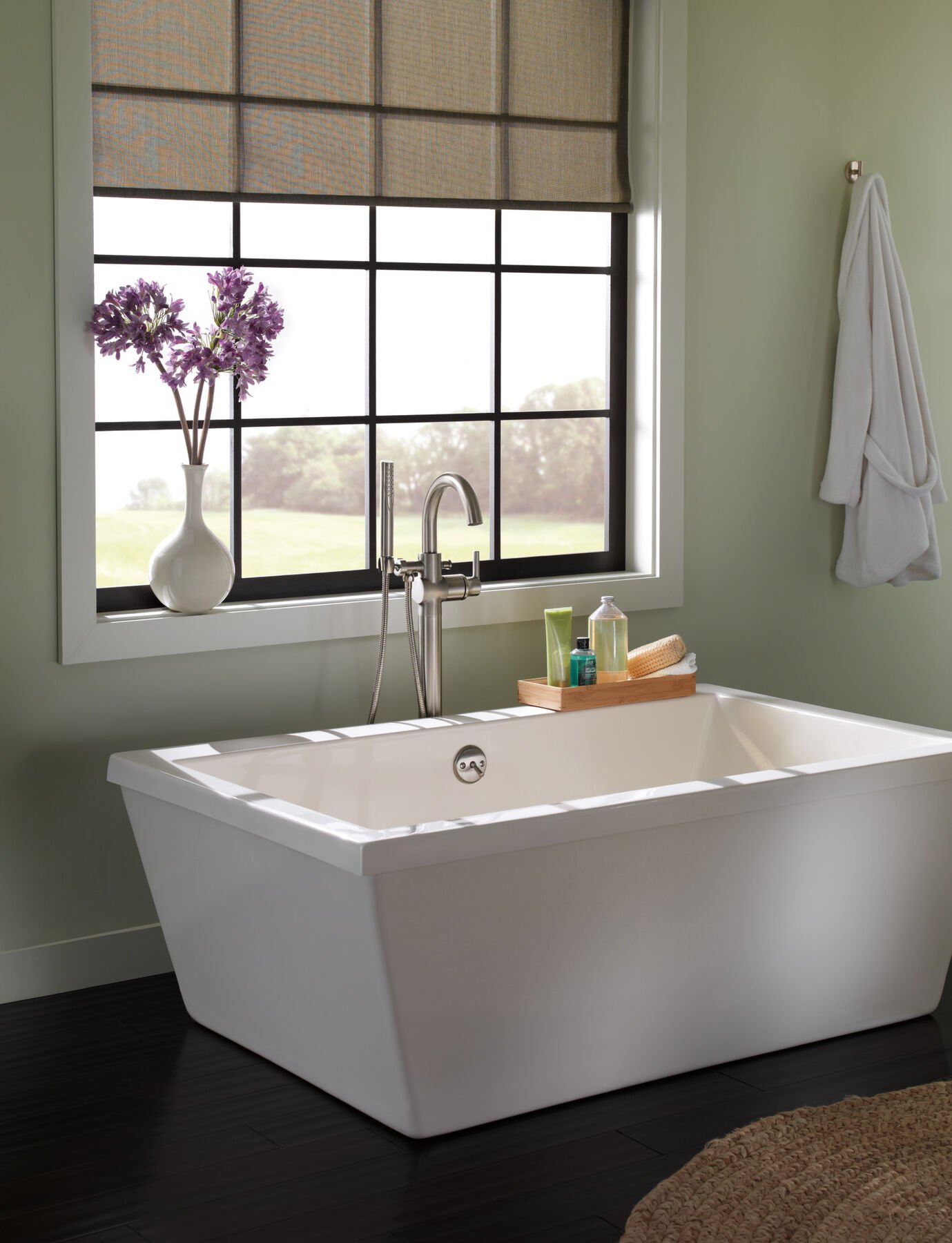 Single Handle Floor Mount Tub Filler Trim with Hand Shower