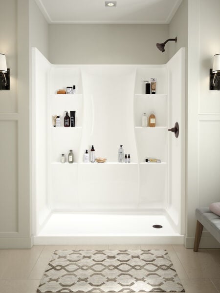 60 X 32 Shower Wall Set In High Gloss White 40104 Delta Faucet - Fiberglass Bathroom Wall Sink