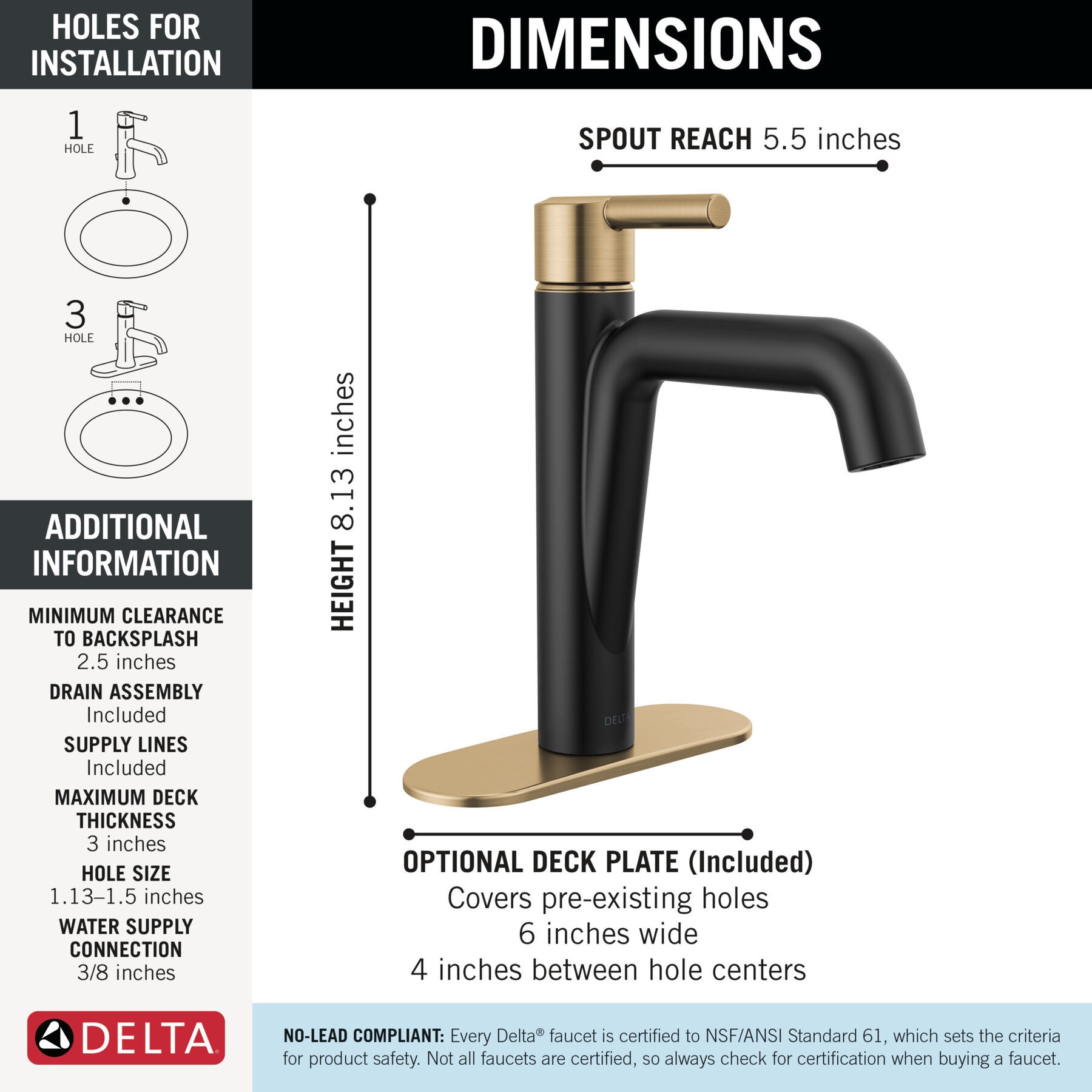 Single Handle Bathroom Faucet in Matte Black / Champagne Bronze 