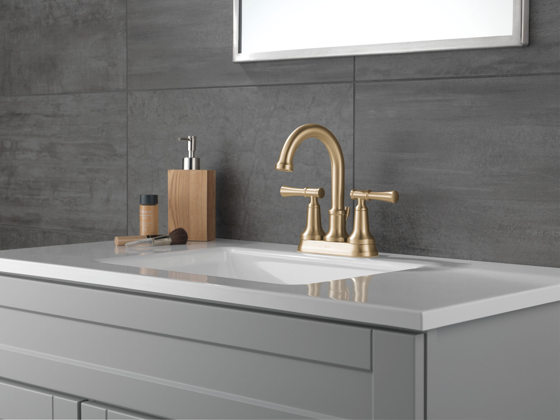 Two Handle Centerset Lavatory Faucet in Champagne Bronze 25747LF 