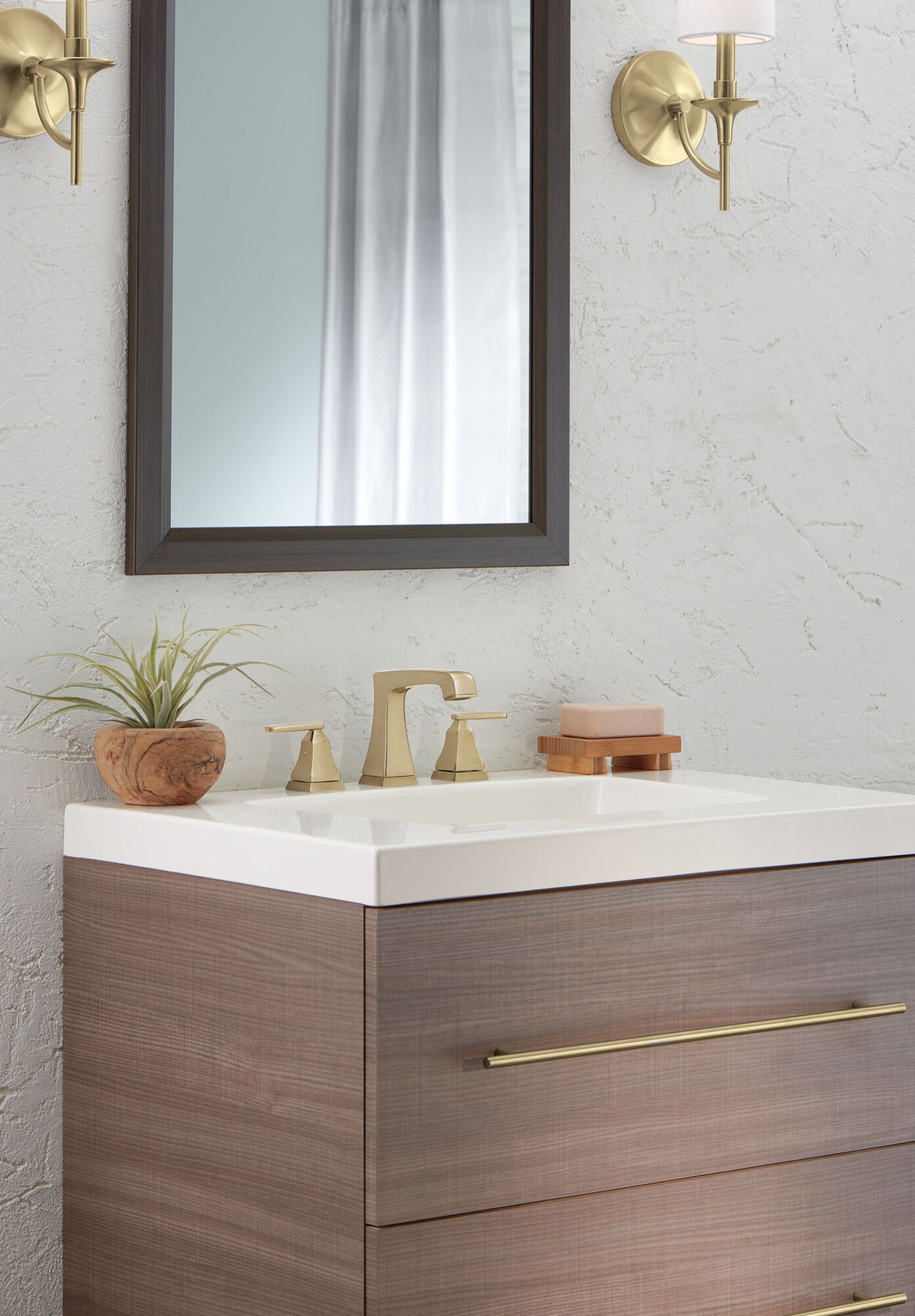 Two Handle Widespread Bathroom Faucet with EZ Anchor® in Champagne