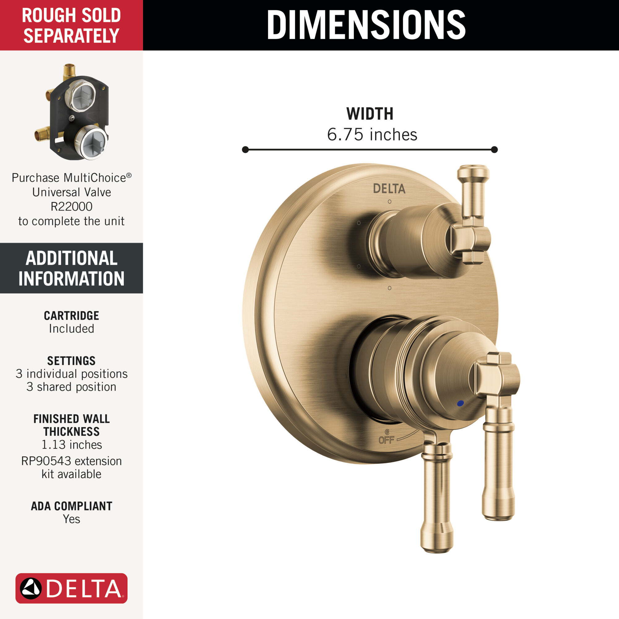 17 Series Integrated Diverter Trim 6-Setting in Lumicoat