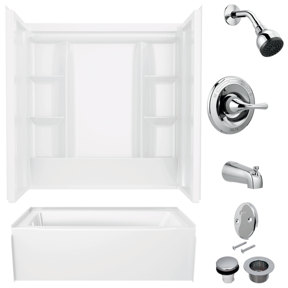 60x32 Alcove Bathtub Bundle with Trim, Drain and Overflow - Left Drain ...