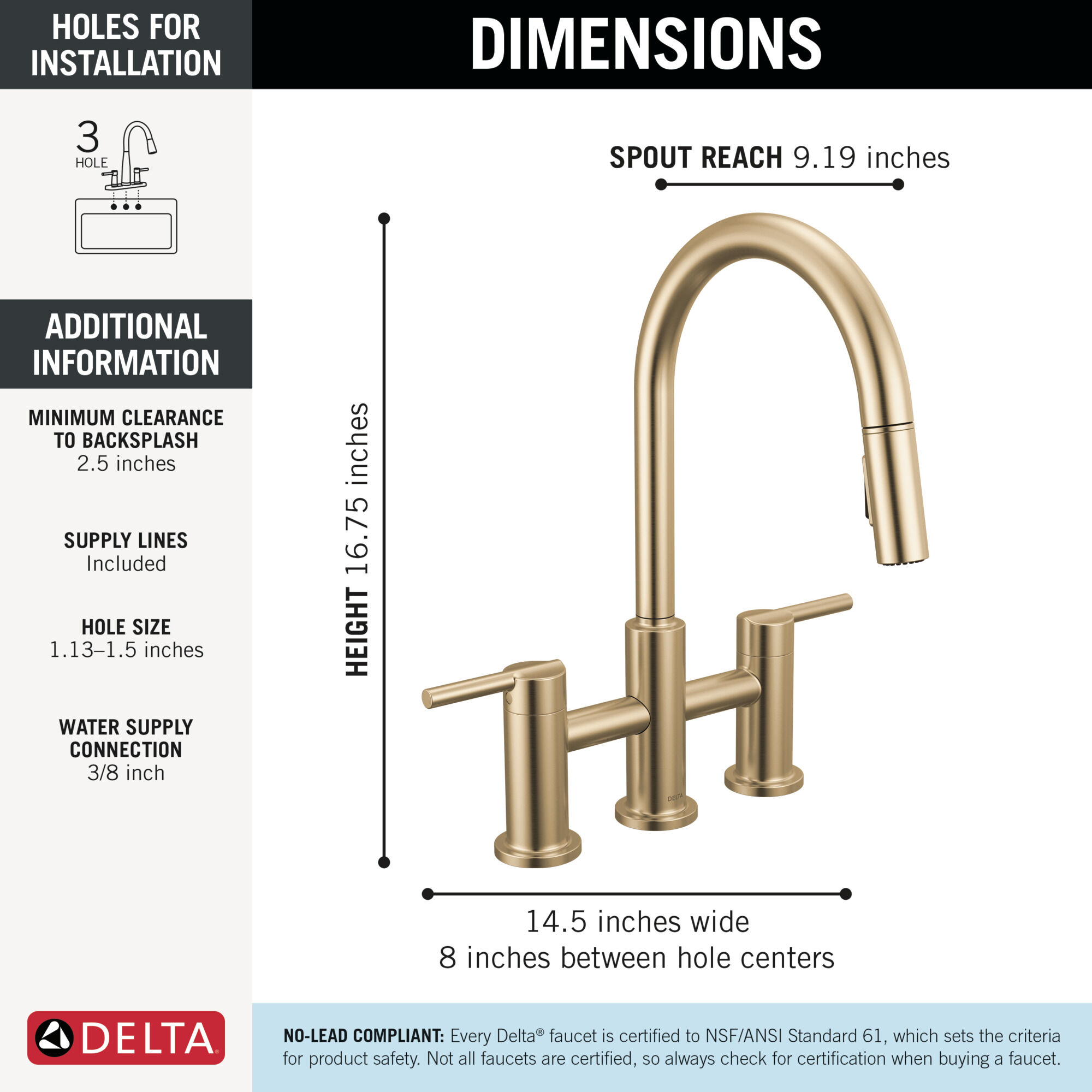 Two Handle Pull-Down Bridge Kitchen Faucet in Champagne Bronze