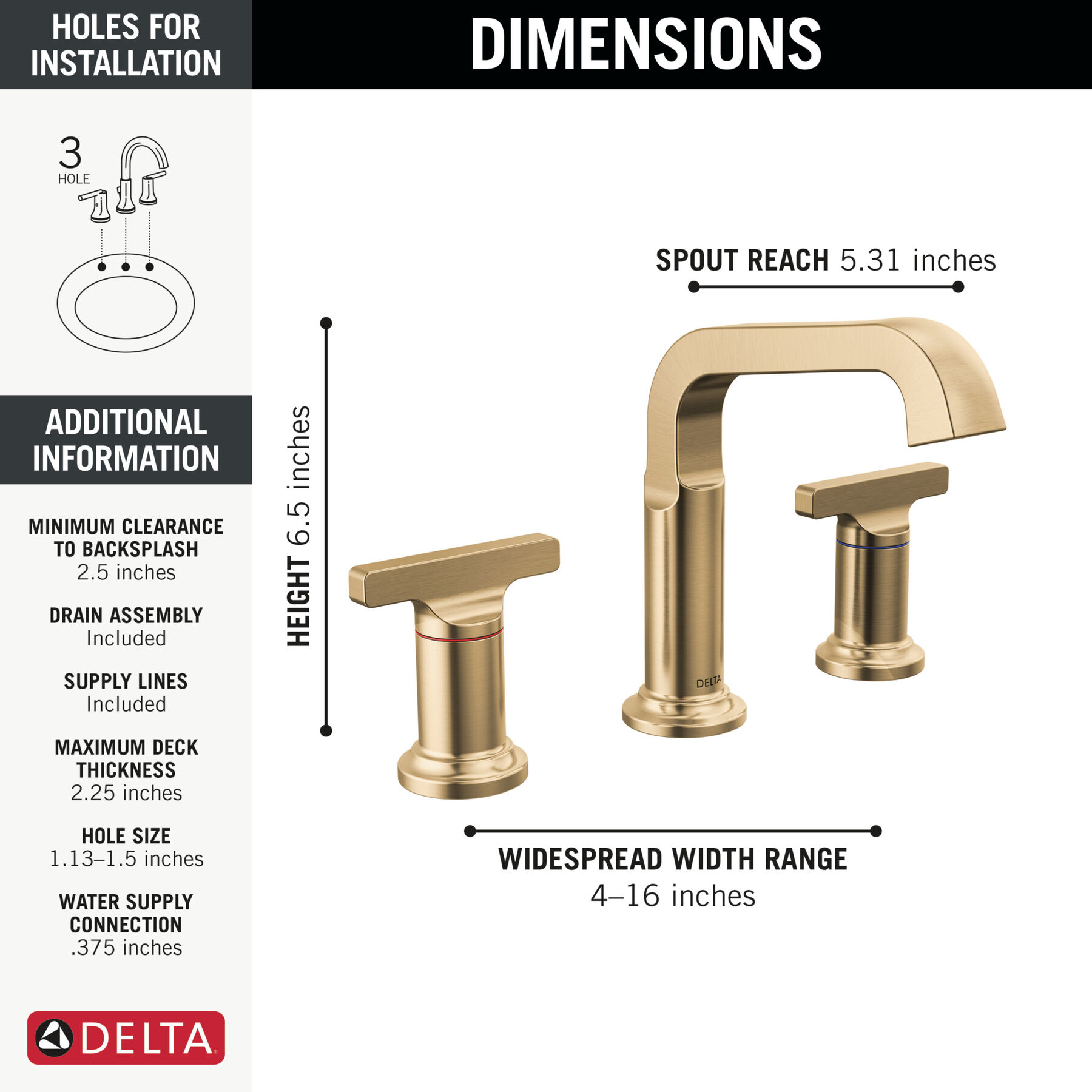 Two Handle Widespread Bathroom Faucet in Lumicoat® Champagne  