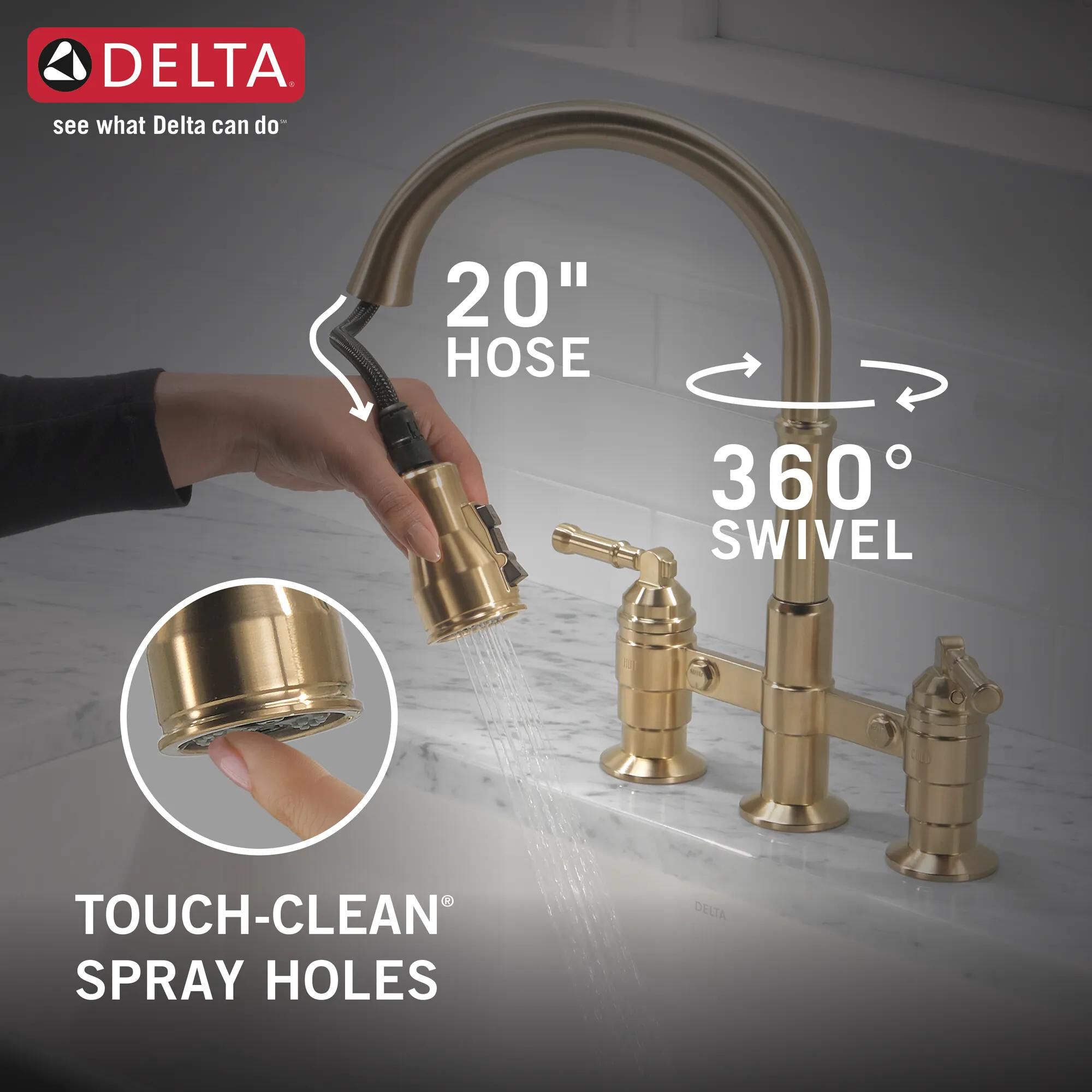 Two Handle Pull-Down Bridge Kitchen Faucet in Champagne Bronze