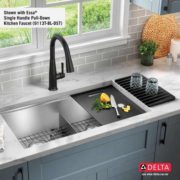 33” Workstation Kitchen Sink Undermount 16 Gauge Stainless Steel 50/50  Double Bowl with WorkFlow™ Ledge and Accessories in Stainless Steel  95B931-33D-SS Delta Faucet