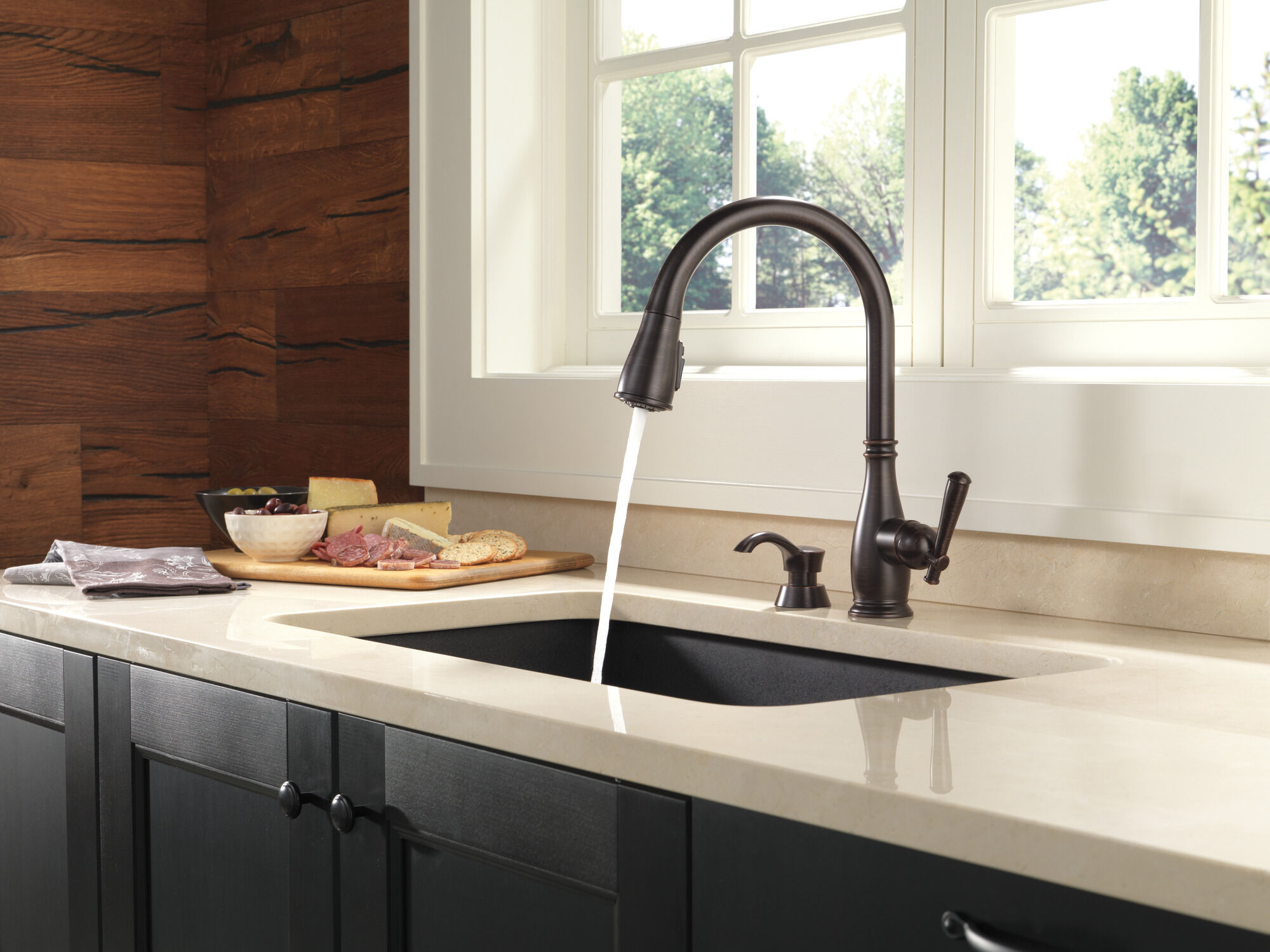 Single Handle Pull-Down Kitchen Faucet with Soap Dispenser and