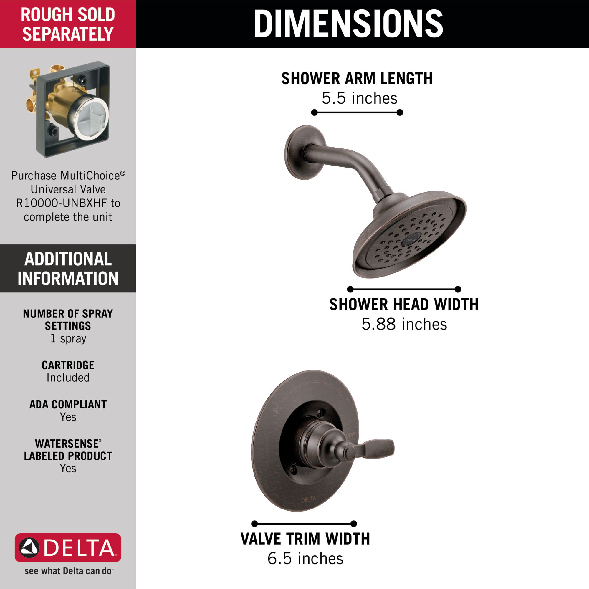 Shower Trim 1L 14S in Venetian Bronze T14232-RB | Delta Faucet