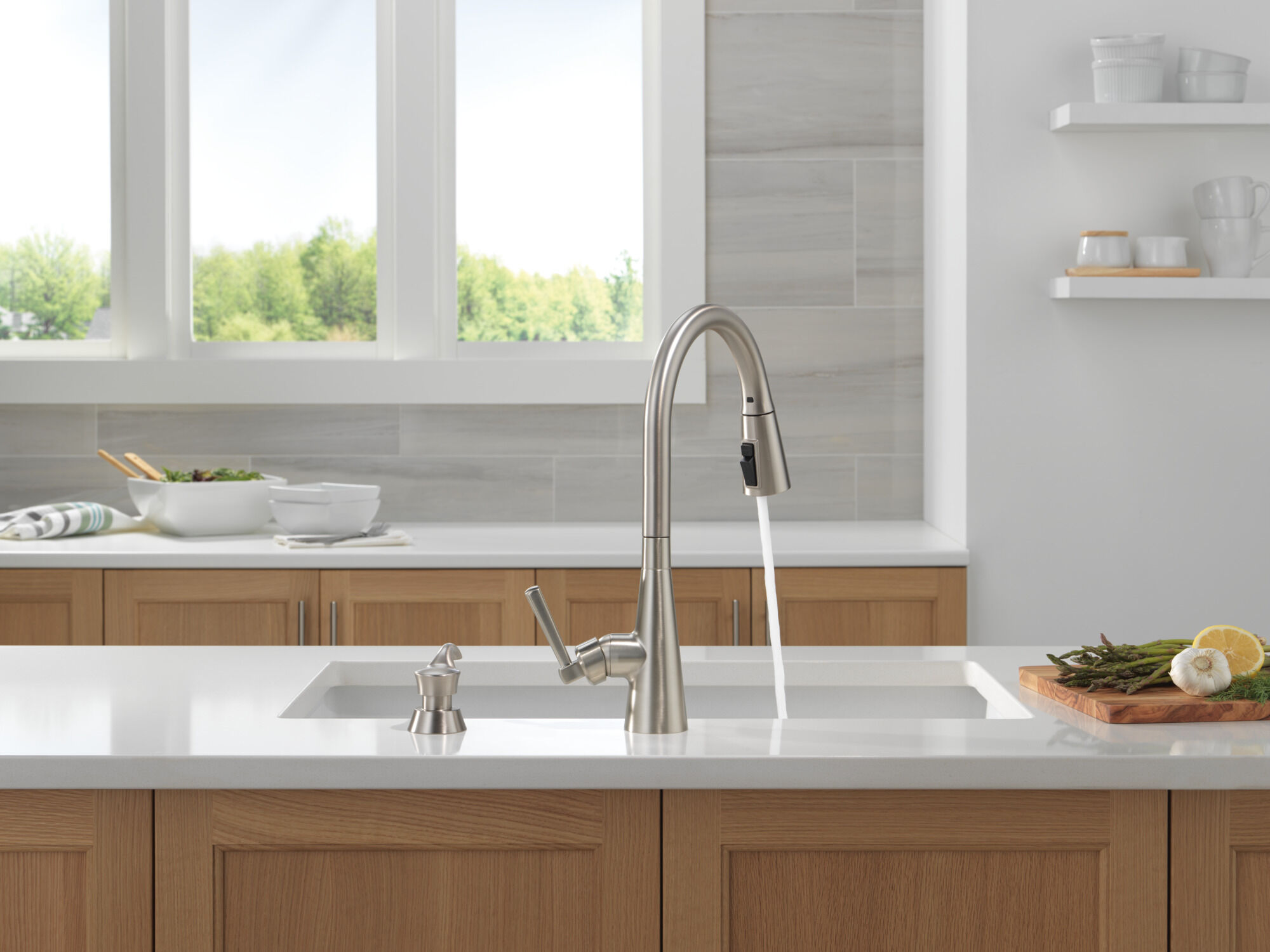 Single Handle Pull-Down Kitchen Faucet with Soap Dispenser and