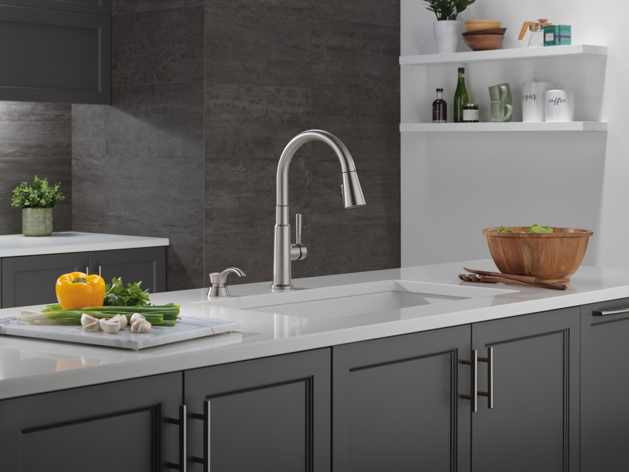Single Handle Pull-Down Kitchen Faucet with Soap Dispenser and