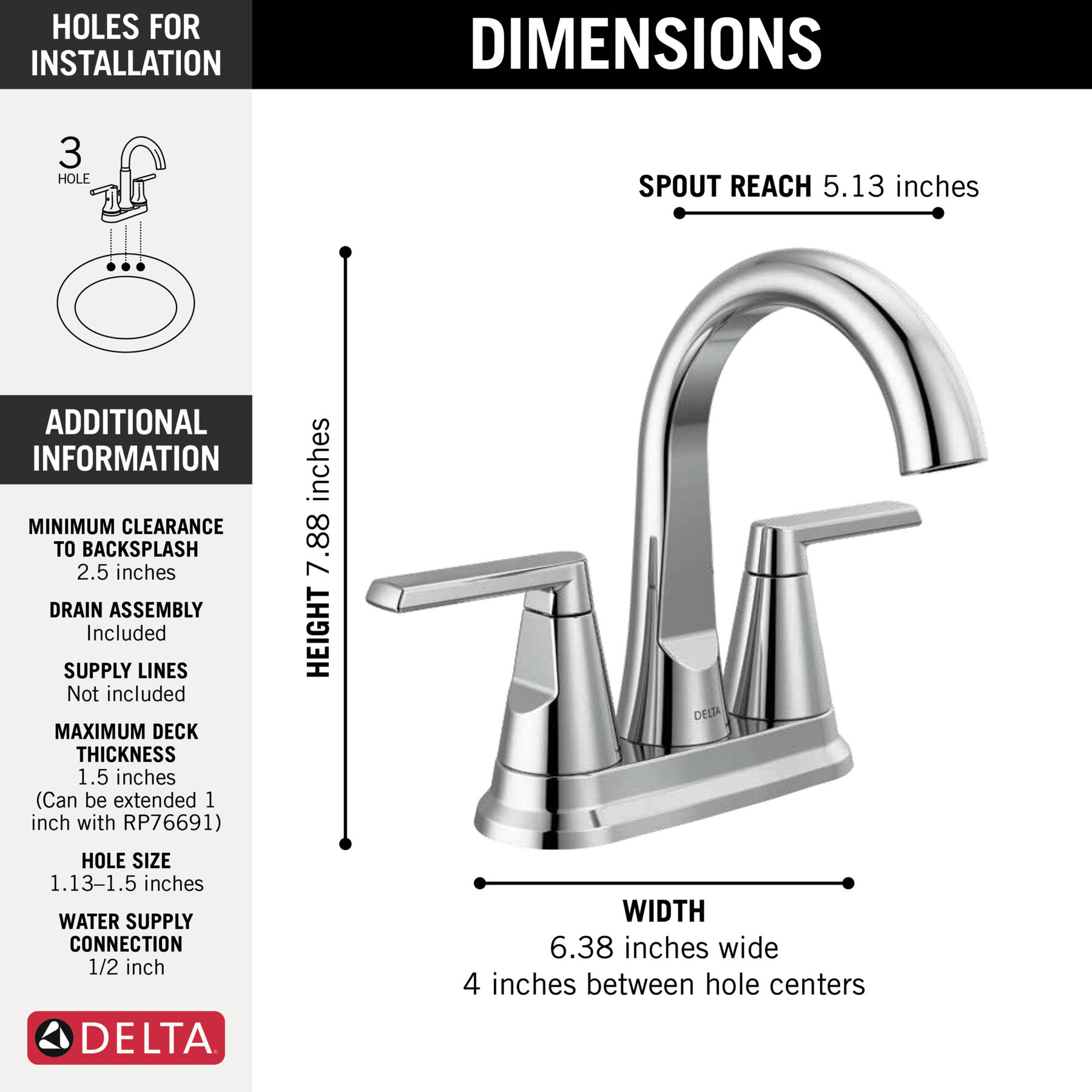 Two Handle Centerset Bathroom Faucet in Chrome 25832LF — thumbnail 2