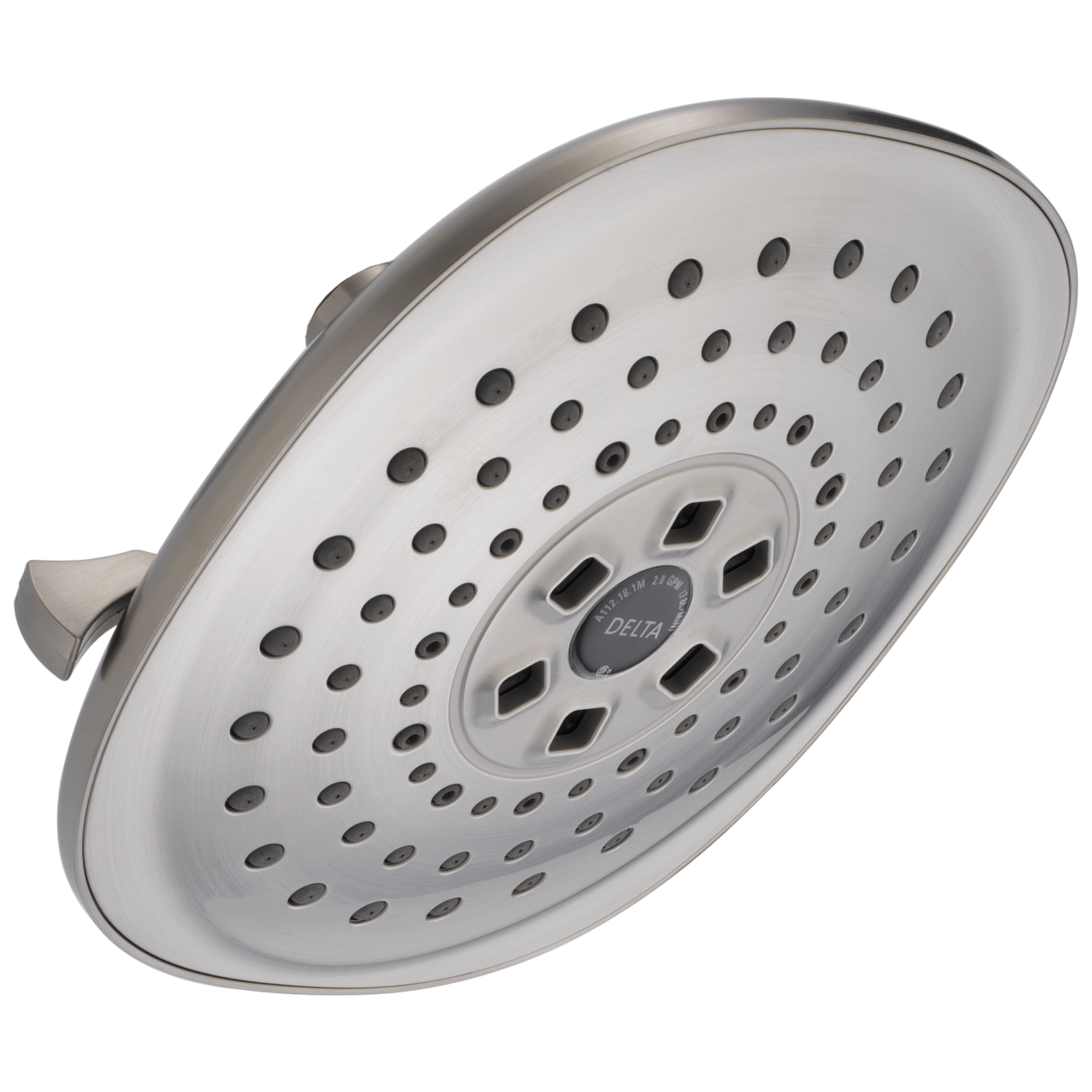 Delta H2Okinetic Duschkopf Raincan – 1-stufig, Edelstahl – Mit Soft Rubber Touch-Clean Düsen & Pausentaste, Wassersparend
