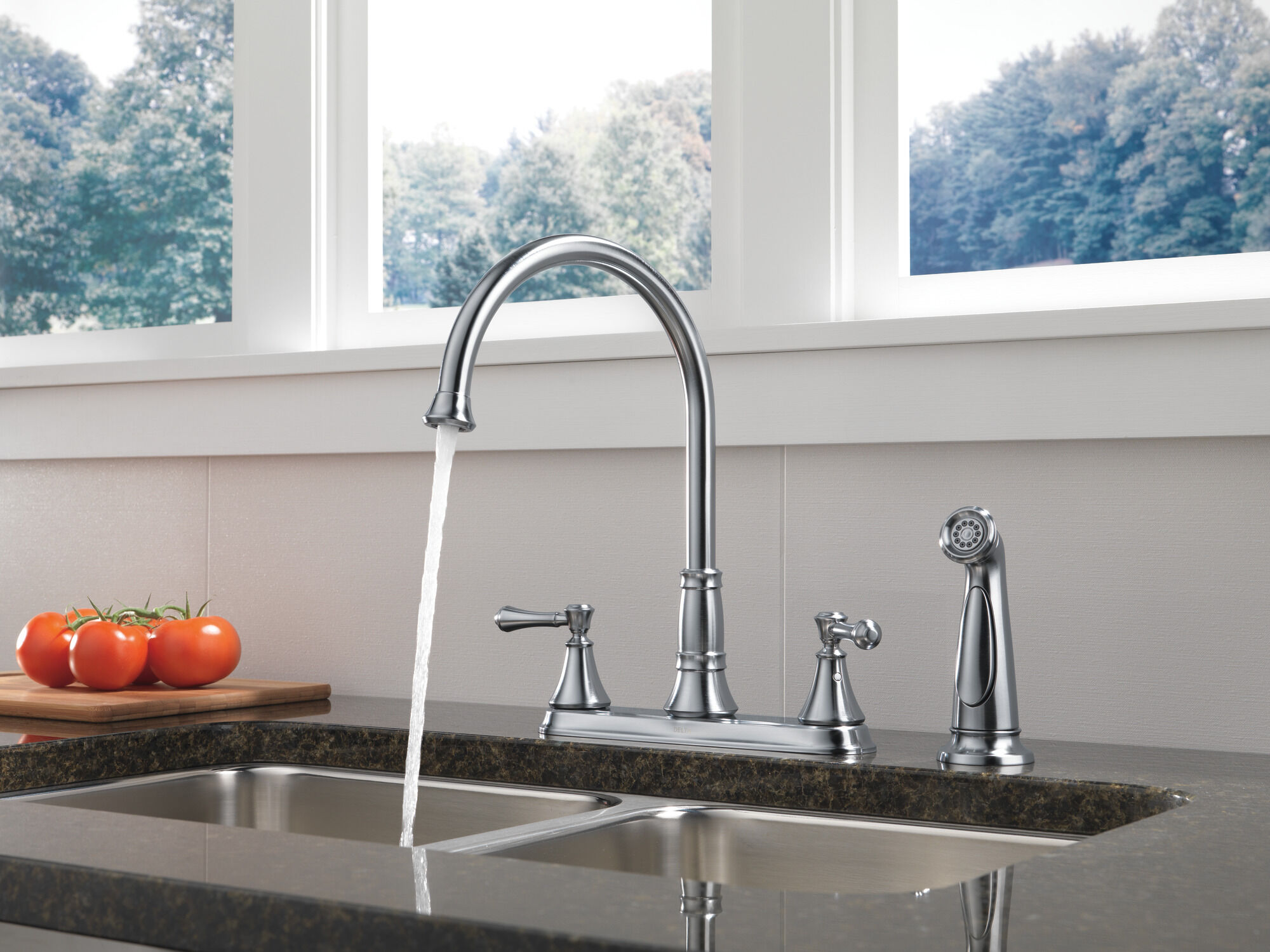 Two Handle Kitchen Faucet with Spray in Arctic Stainless 2497LF-AR