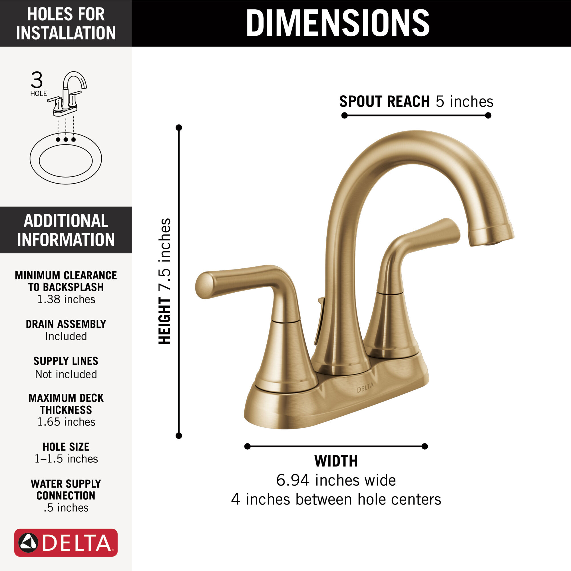 Two Handle Tract-Pack Centerset Bathroom Faucet in Champagne