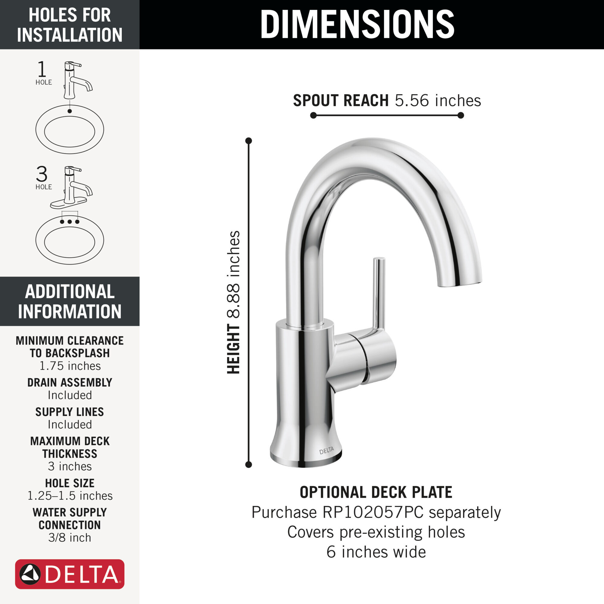 Single Handle High-Arc Bathroom Faucet in Chrome 559HA-GPM-DST