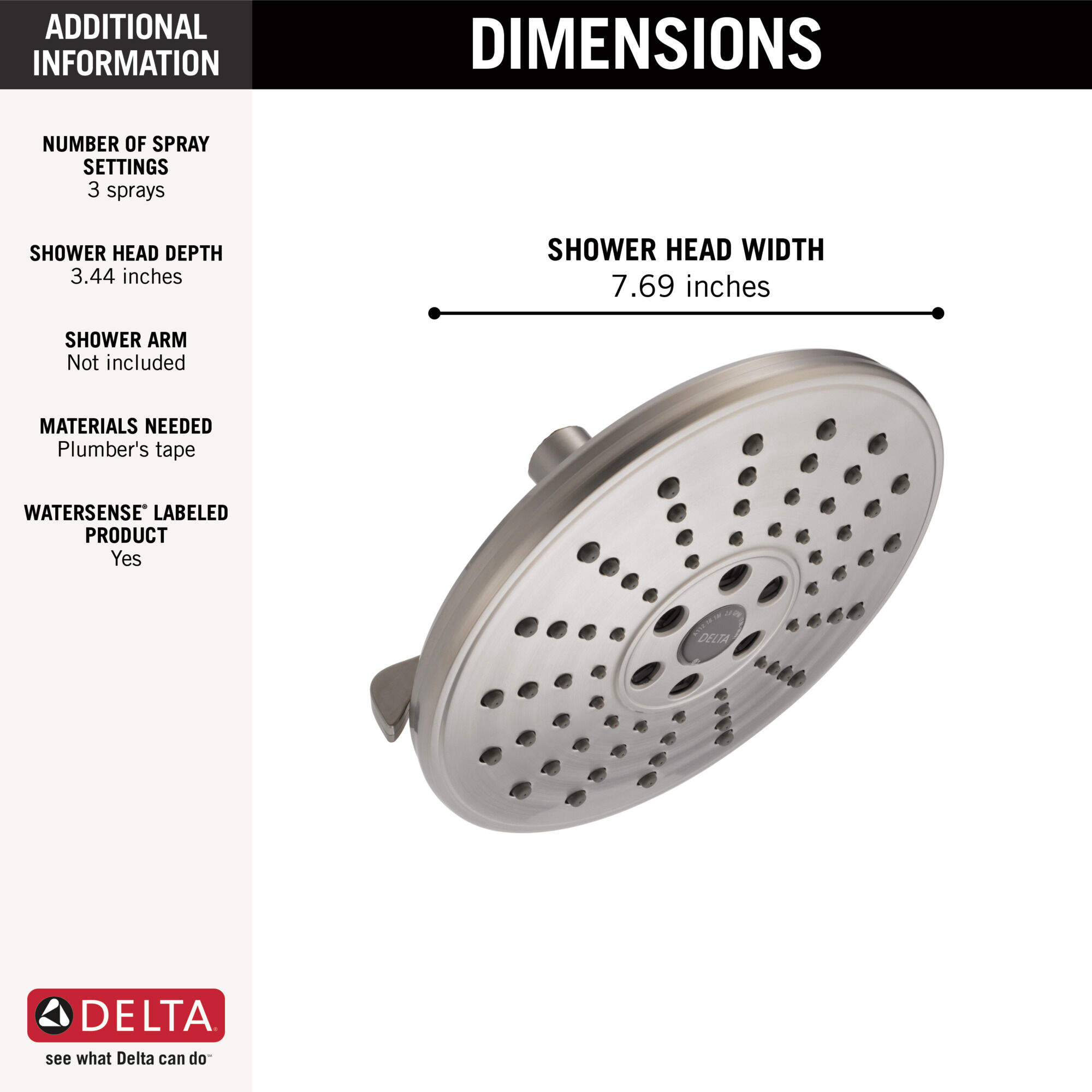 Delta Power Drench 3 Sprays 75356 H2okinetic HUGE Shower Head Brushed Nickel for sale online 